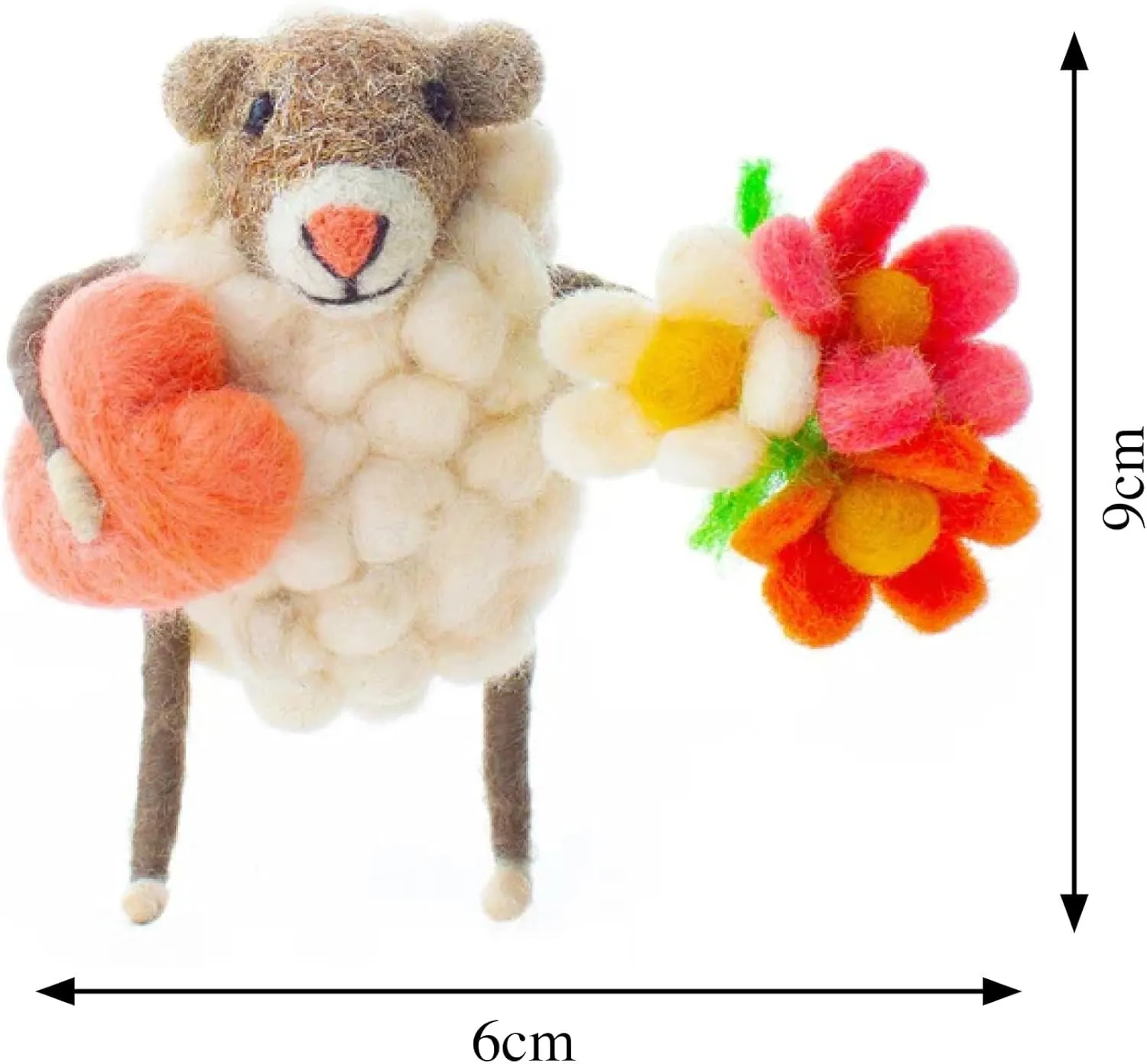 | Hand-Felted Heart and Flowers Sheep | Organic Wool Home Decor | Fair Trade Plush Animal Ornament | Gift for Any Occasion | Perfect for New Spaces & Home Accessories