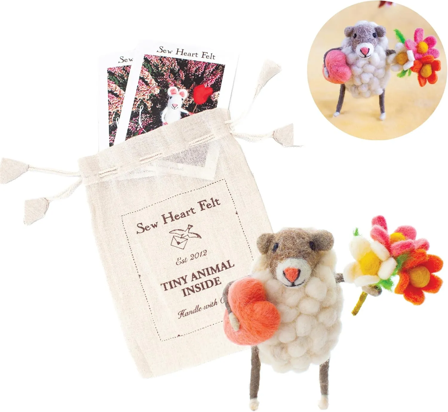 | Hand-Felted Heart and Flowers Sheep | Organic Wool Home Decor | Fair Trade Plush Animal Ornament | Gift for Any Occasion | Perfect for New Spaces & Home Accessories