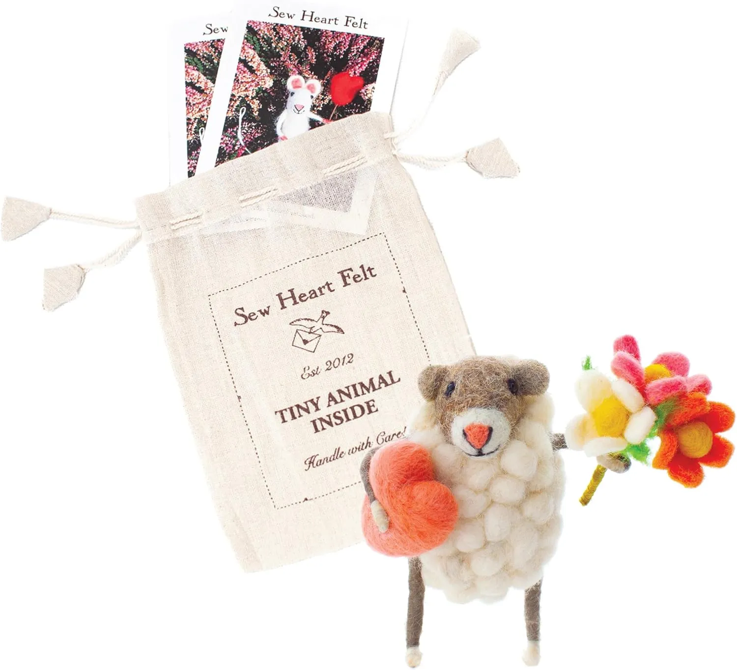 | Hand-Felted Heart and Flowers Sheep | Organic Wool Home Decor | Fair Trade Plush Animal Ornament | Gift for Any Occasion | Perfect for New Spaces & Home Accessories