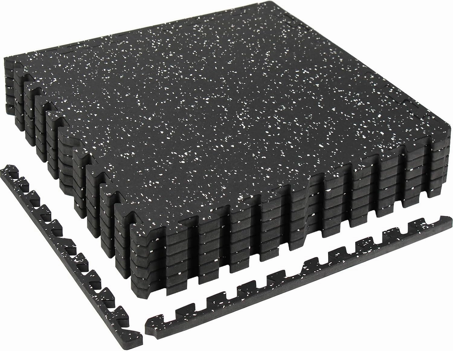 0.56in Thick 24 Sq Ft Exercise Equipment Mats, 6 Tiles Rubber Top EVA Foam Workout Mats, Interlocking Gym Flooring for Home Gym, 24 x 24in, Black & White