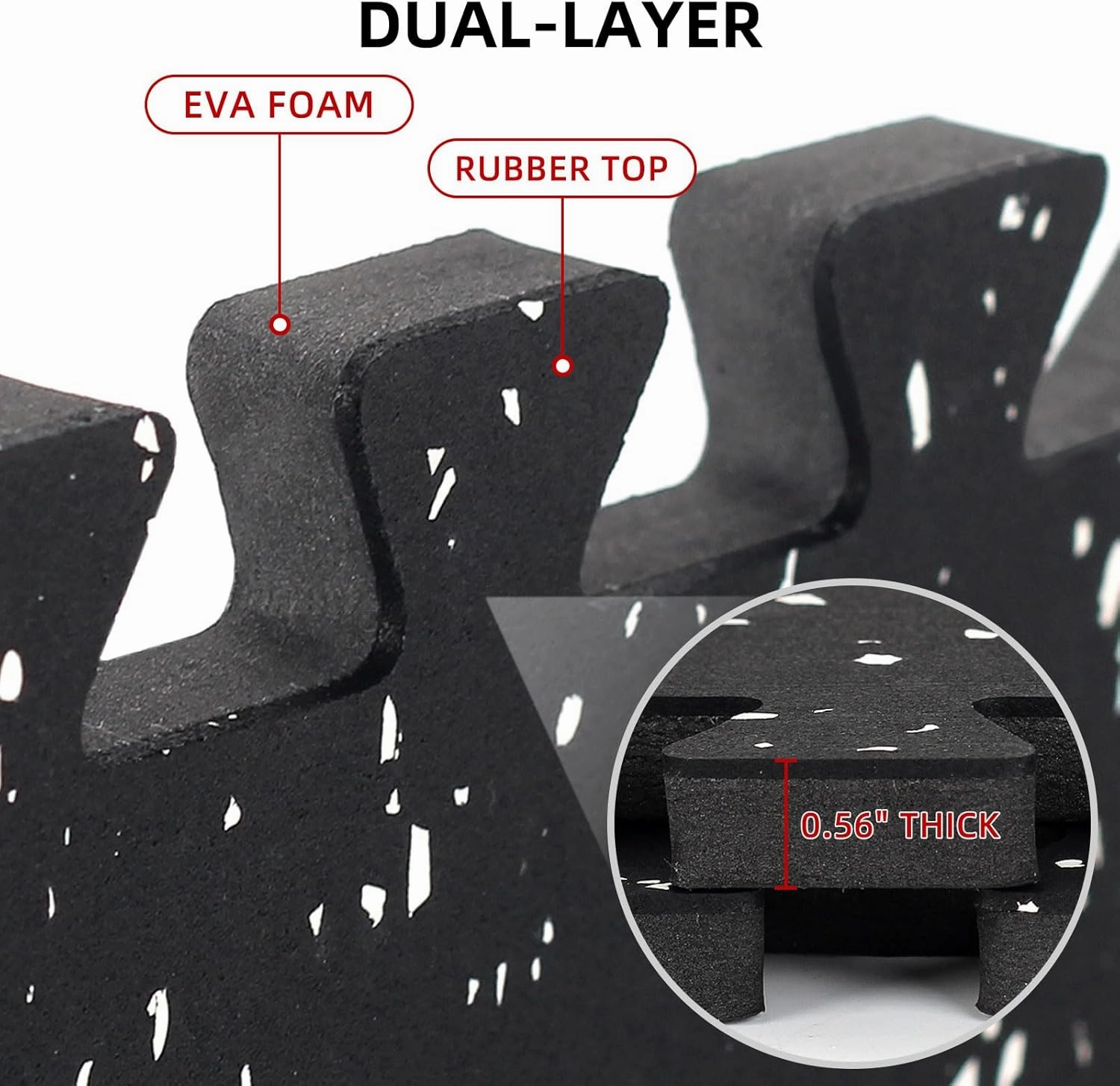 0.56in Thick 48 Sq Ft Exercise Equipment Mats, 12 Tiles Rubber Top EVA Foam Workout Mats, Interlocking Gym Flooring for Home Gym, 24 x 24in, Black & White