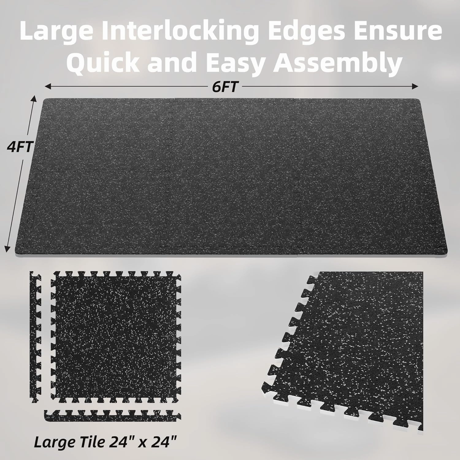 0.79" Gym Flooring for Home Gym,6 Pcs 24 Sq Ft Rubber Top Floor Mats High Density EVA Foam Gym Floor Tiles with Rubber Top Interlocking Exercise Equipment Matt for Garage/Fitness Room-Black White
