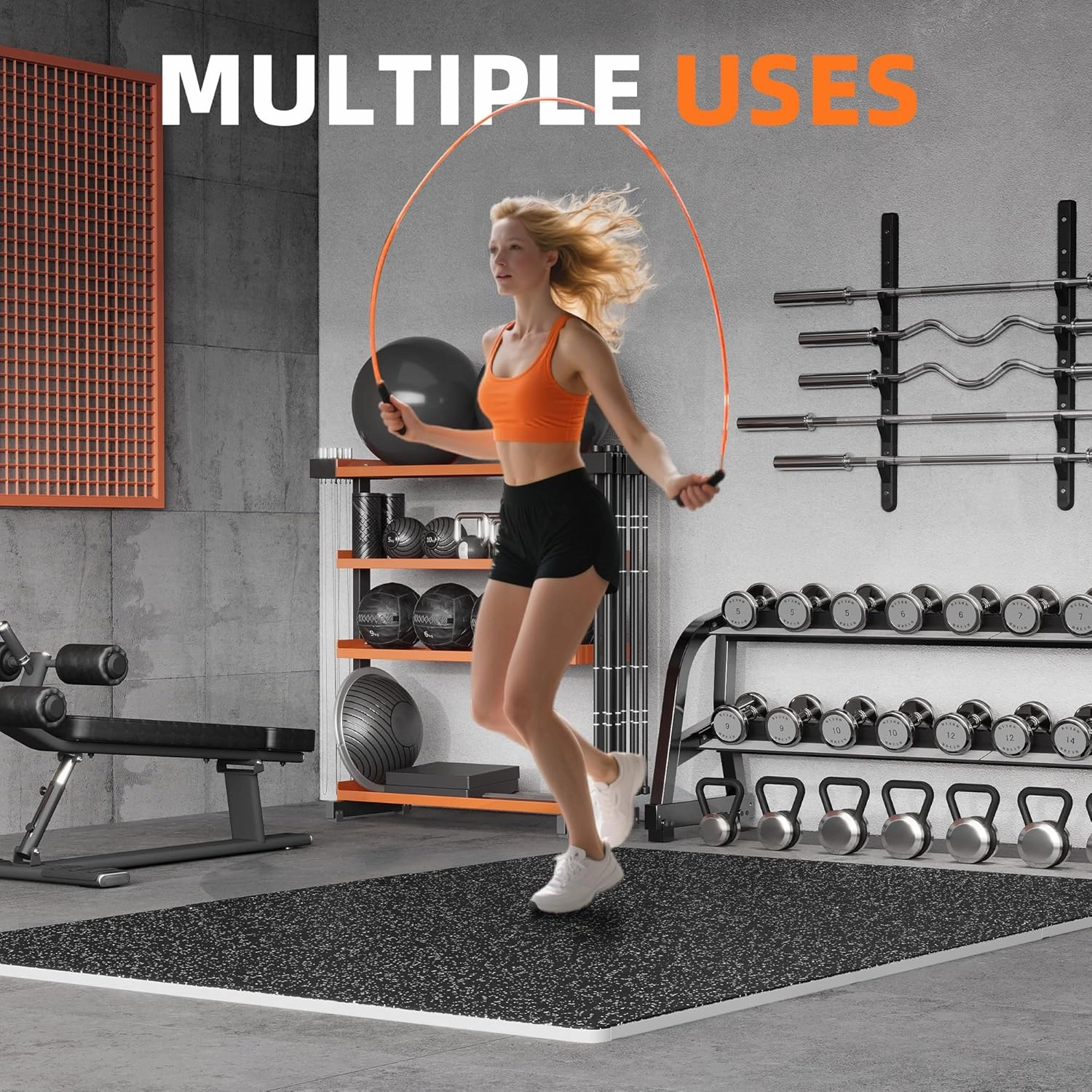 0.79" Gym Flooring for Home Gym,6 Pcs 24 Sq Ft Rubber Top Floor Mats High Density EVA Foam Gym Floor Tiles with Rubber Top Interlocking Exercise Equipment Matt for Garage/Fitness Room-Black White