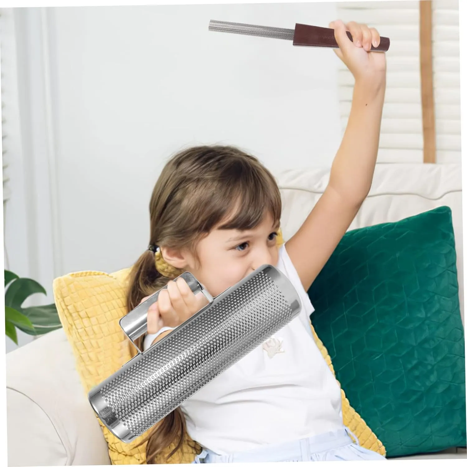 1 Set Metal Guiro Shaker Instrument Musical Percussion Tool with Scraper Simple Design for for Music Education and Fun Activities