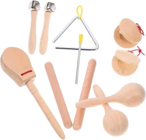 1 Set Wooden Percussion Music Instruments for Educational with Bell Castanet and Rhythm Bells for