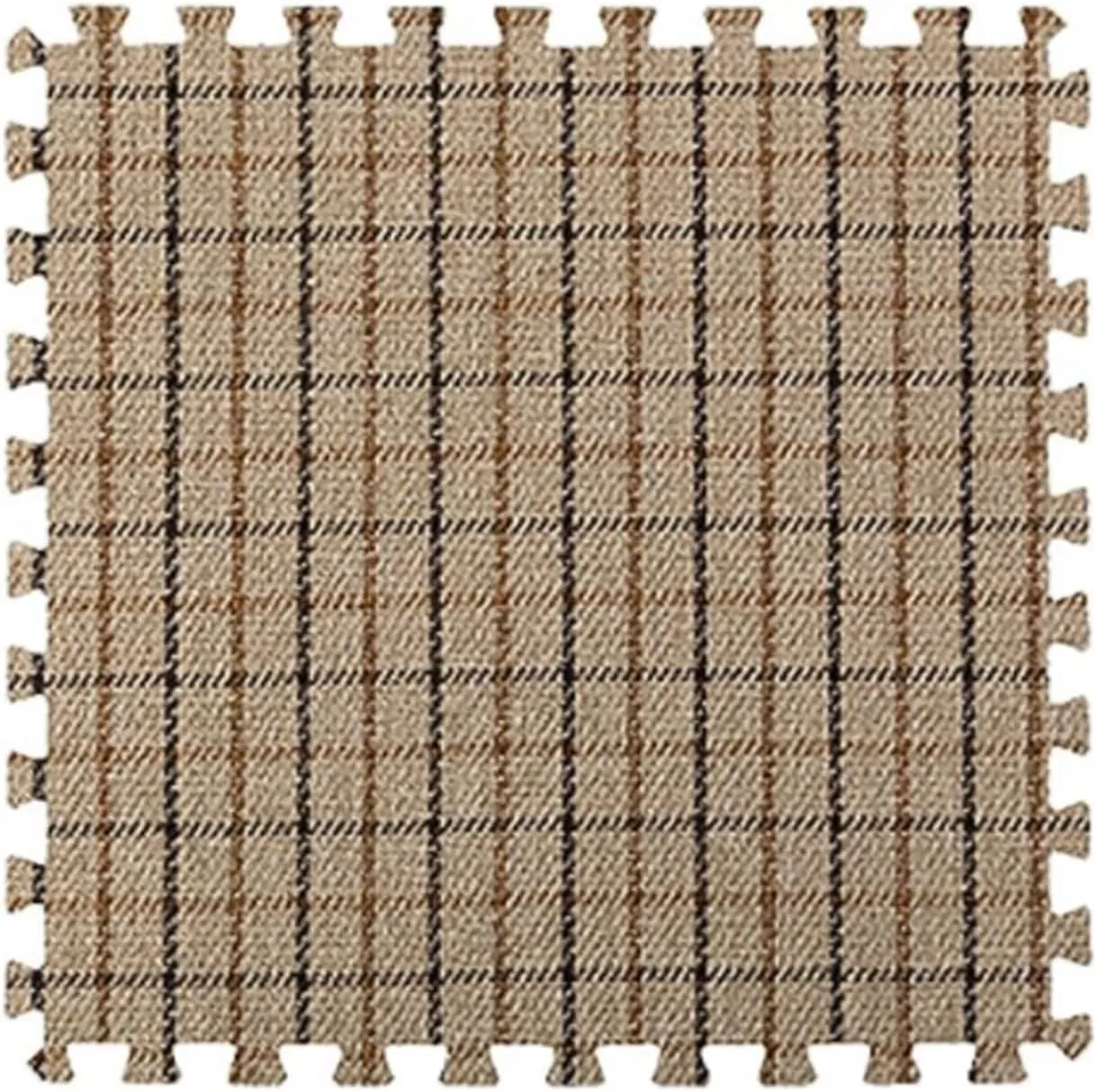 10 Pcs Plaid Interlocking Foam Mats Cotton Linen Foam Floor Mats Bohemian Style Interlocking Carpet Tiles for Home Gym, Floor Protection, Yoga, Fitness, Playroom, Exercise (Plaid Brown)