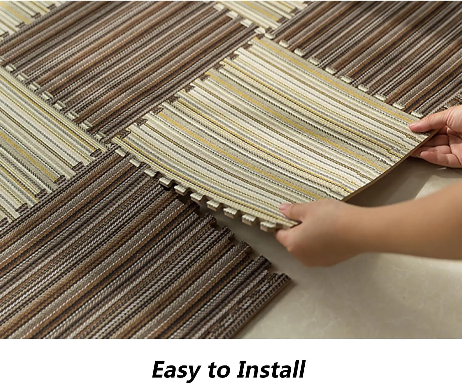10 Pcs Plaid Interlocking Foam Mats Cotton Linen Foam Floor Mats Bohemian Style Interlocking Carpet Tiles for Home Gym, Floor Protection, Yoga, Fitness, Playroom, Exercise (Plaid Brown)