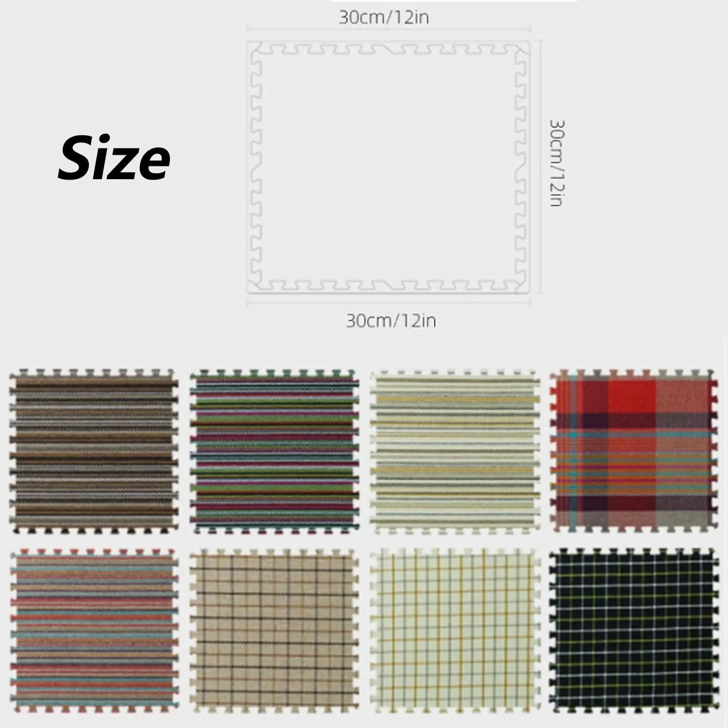 10 Pcs Plaid Interlocking Foam Mats Cotton Linen Foam Floor Mats Bohemian Style Interlocking Carpet Tiles for Home Gym, Floor Protection, Yoga, Fitness, Playroom, Exercise (Plaid Brown)