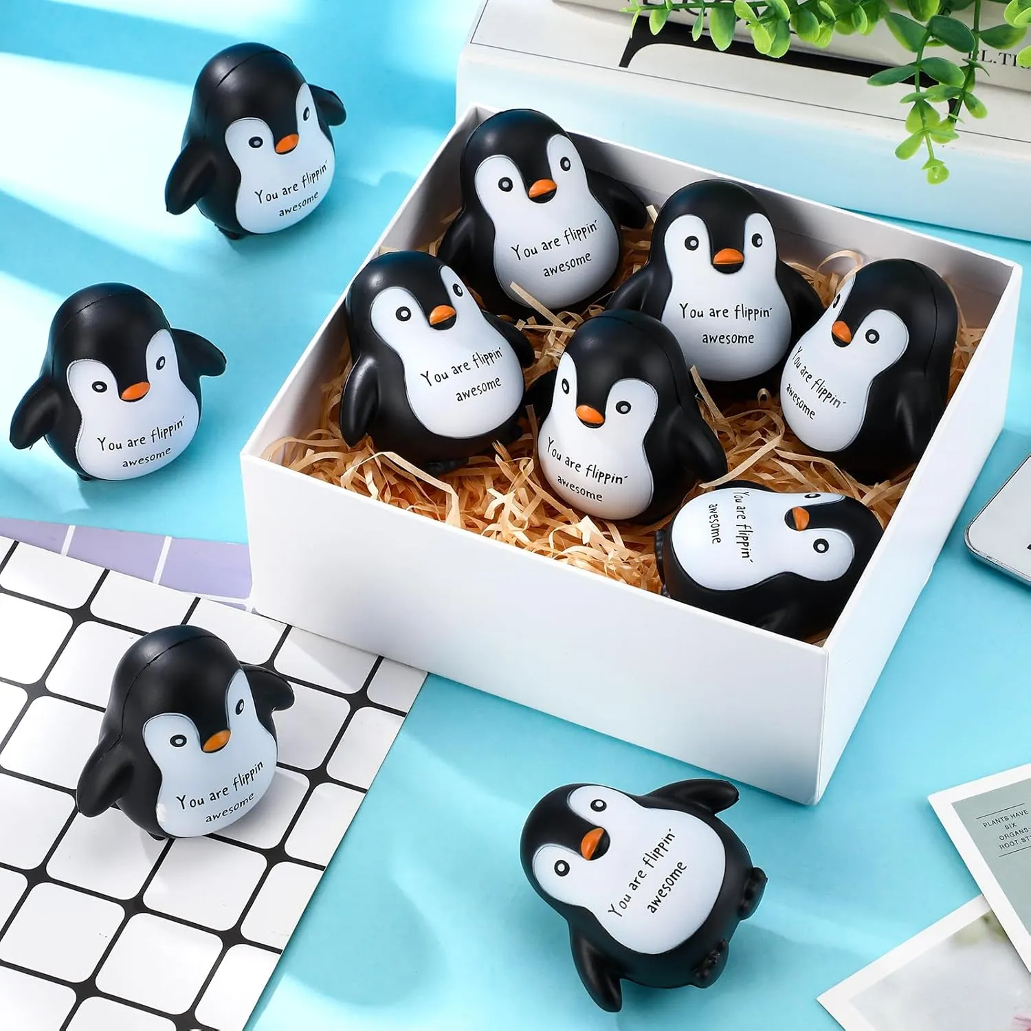 10 Pcs Positive Penguin Stress Balls Emotional Relief Squeeze Stretchy Fidget Inspirational Animal Stress Balls Funny Penguin Plush Toy for Student Coworker Employee Teacher Stuff Gift