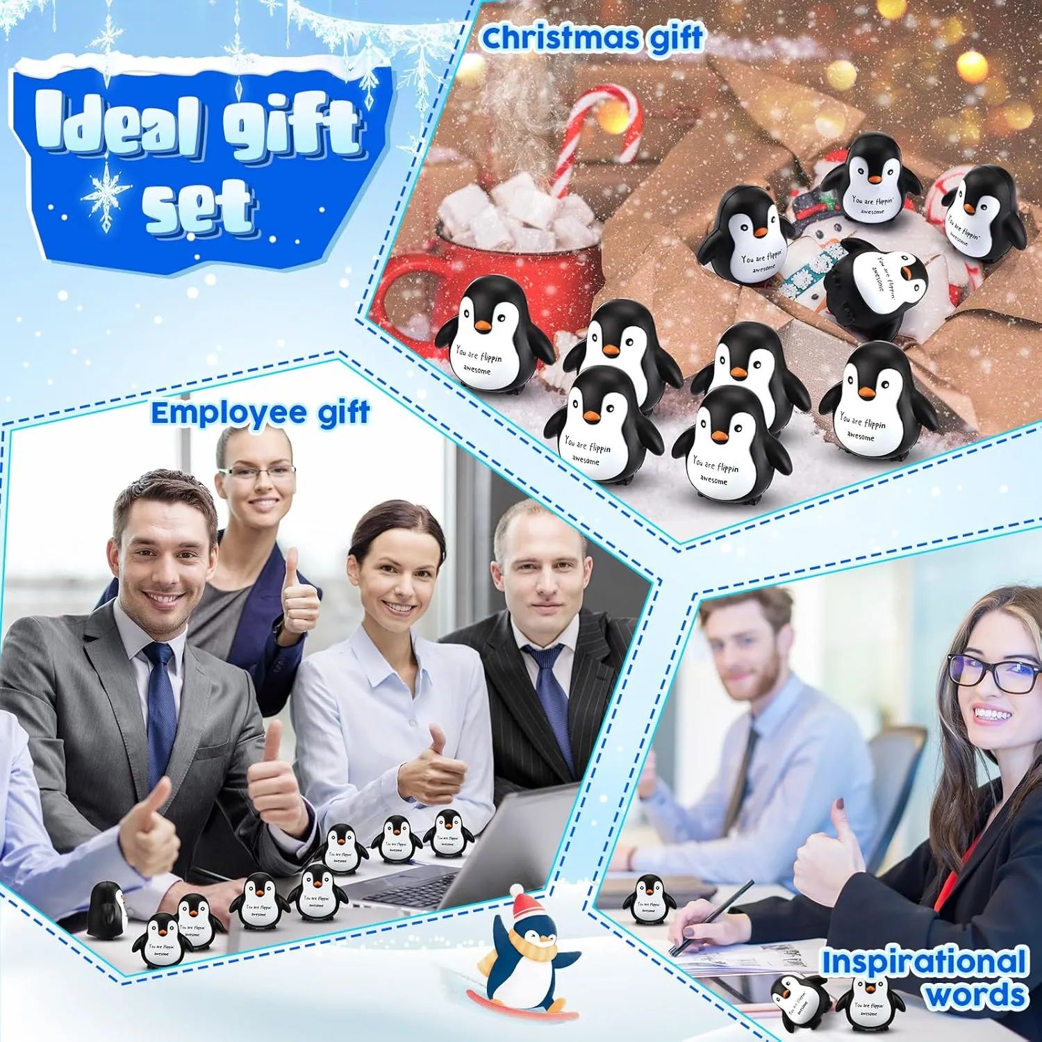 10 Pcs Positive Penguin Stress Balls Emotional Relief Squeeze Stretchy Fidget Inspirational Animal Stress Balls Funny Penguin Plush Toy for Student Coworker Employee Teacher Stuff Gift
