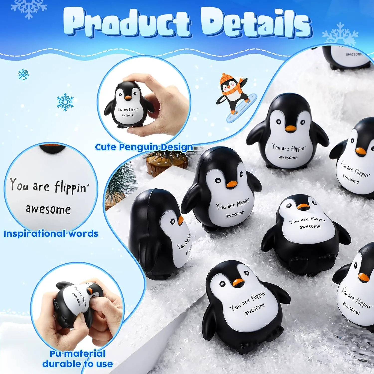 10 Pcs Positive Penguin Stress Balls Emotional Relief Squeeze Stretchy Fidget Inspirational Animal Stress Balls Funny Penguin Plush Toy for Student Coworker Employee Teacher Stuff Gift