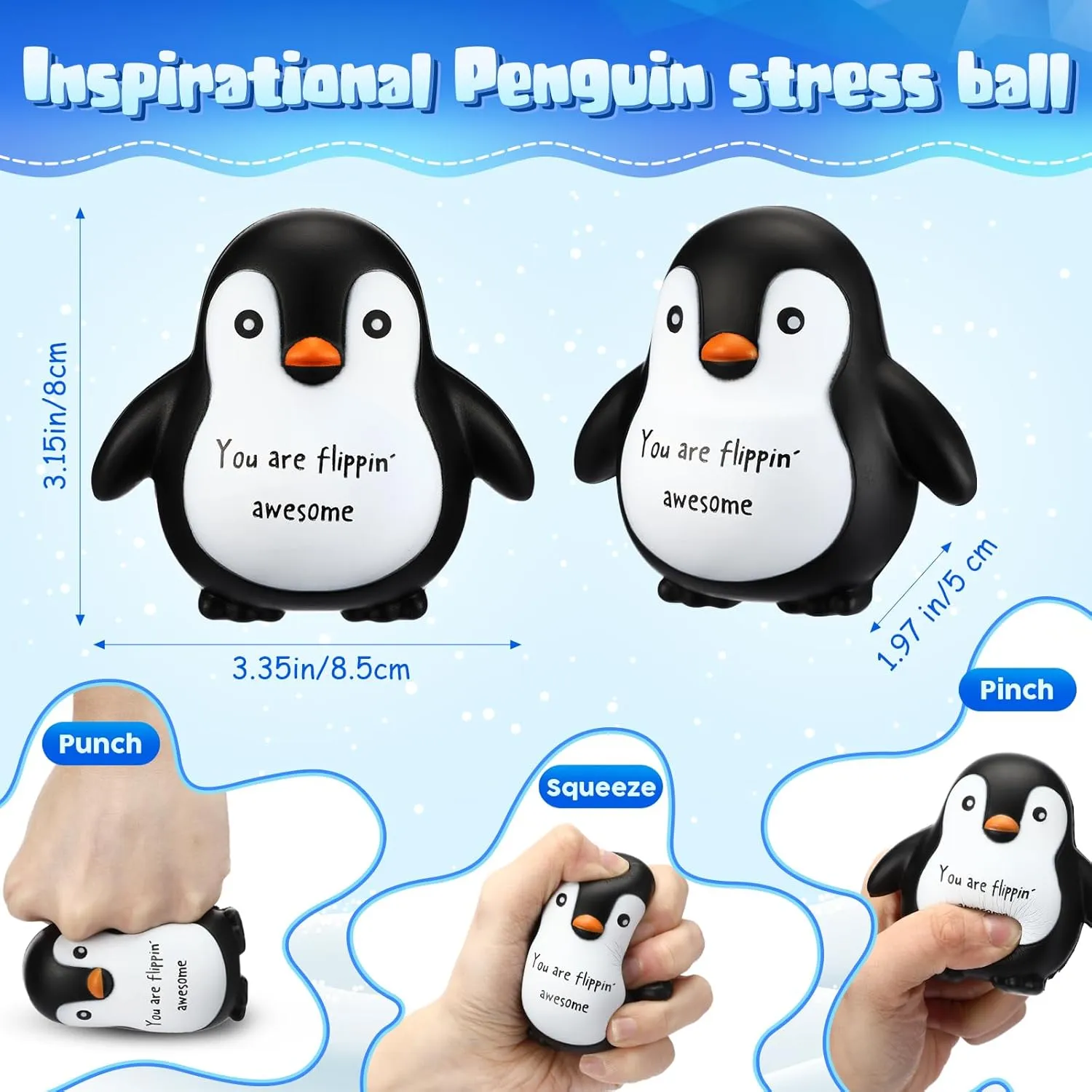 10 Pcs Positive Penguin Stress Balls Emotional Relief Squeeze Stretchy Fidget Inspirational Animal Stress Balls Funny Penguin Plush Toy for Student Coworker Employee Teacher Stuff Gift