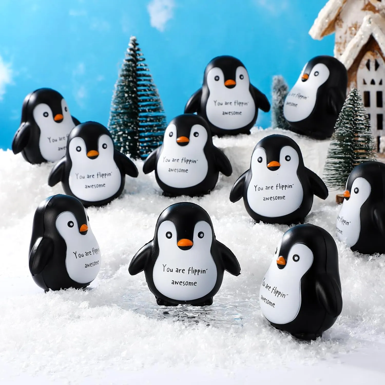 10 Pcs Positive Penguin Stress Balls Emotional Relief Squeeze Stretchy Fidget Inspirational Animal Stress Balls Funny Penguin Plush Toy for Student Coworker Employee Teacher Stuff Gift