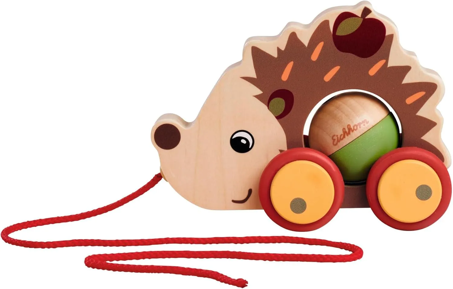 100006802 Pull-Along Hedgehog with Movable Ball and Sound Function, 16 cm, Silent Silicone Wheels, Made from 100% FSC Certified Plywood, from 1 Year
