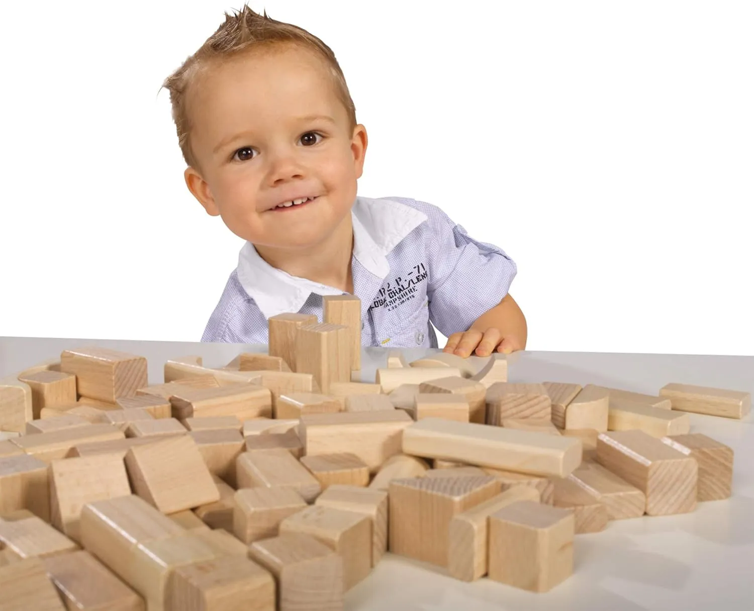 100010141 100 Natural Wooden Building Blocks in Storage Box with Cord and Sorting Lid, for Children from 1 Year