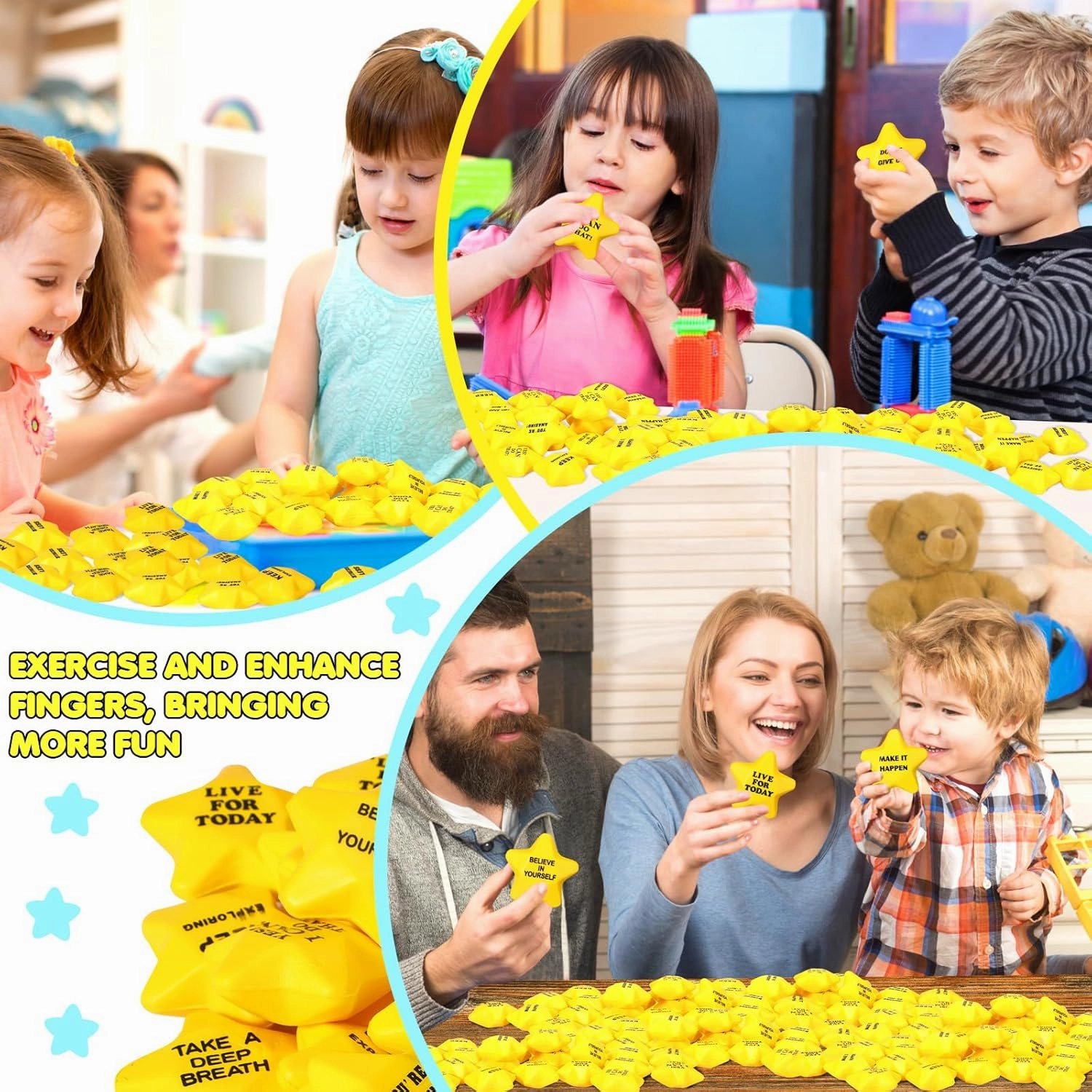 100 Pcs Motivational Star Stress Balls Bulk Anxiety Stress Relief Balls Inspirational Mini Foam Star Toys Stuff for Adults Prizes Gifts Fidget Toys Party Supplies, Yellow (10 Style)