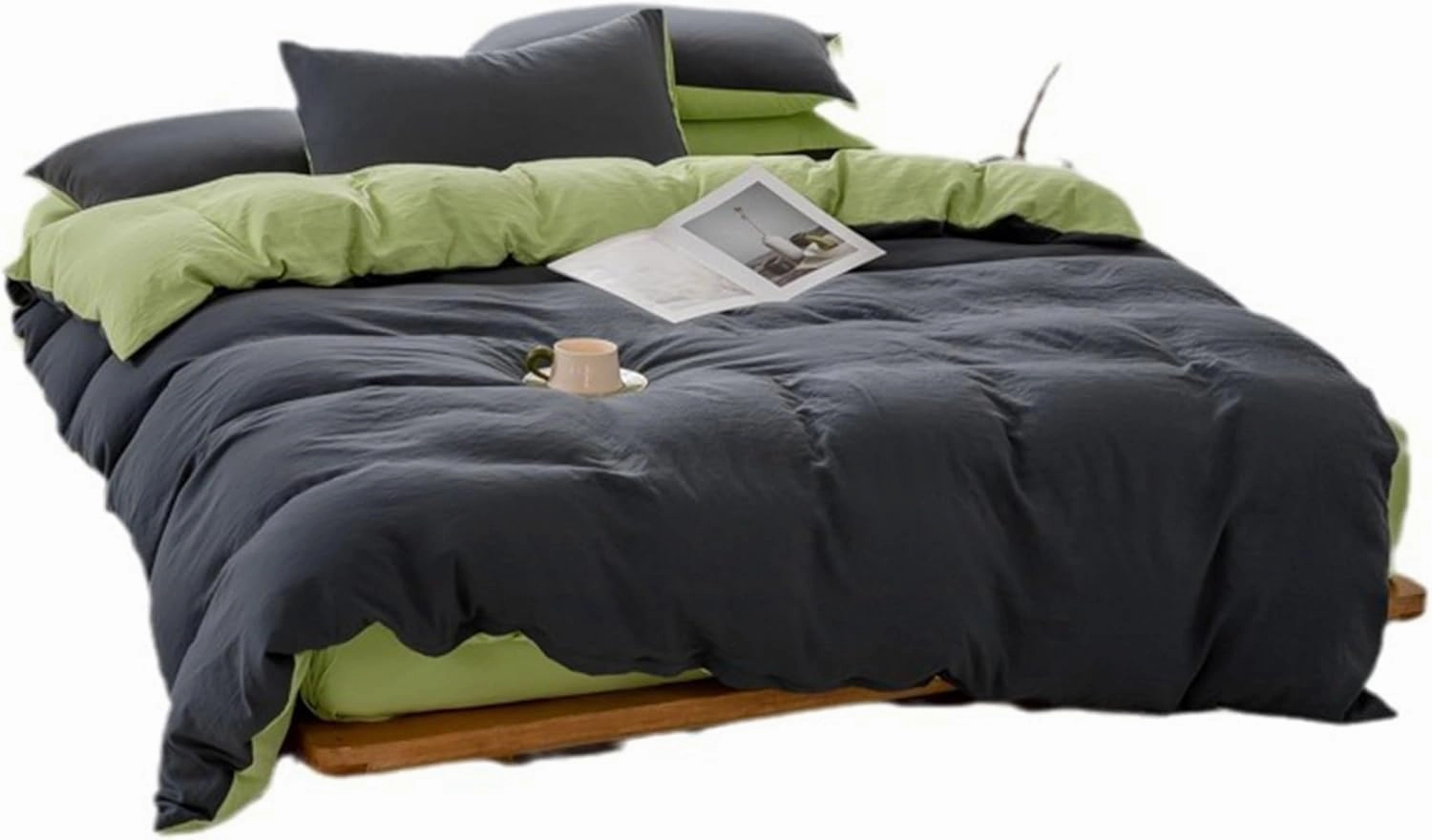 100% Washed Cotton Duvet Cover Set King Size, Soft Linen Feel Comforter Cover Set, Simple Double Solid Color Bedding Set, with Zipper Closure All-Season,White,Twin