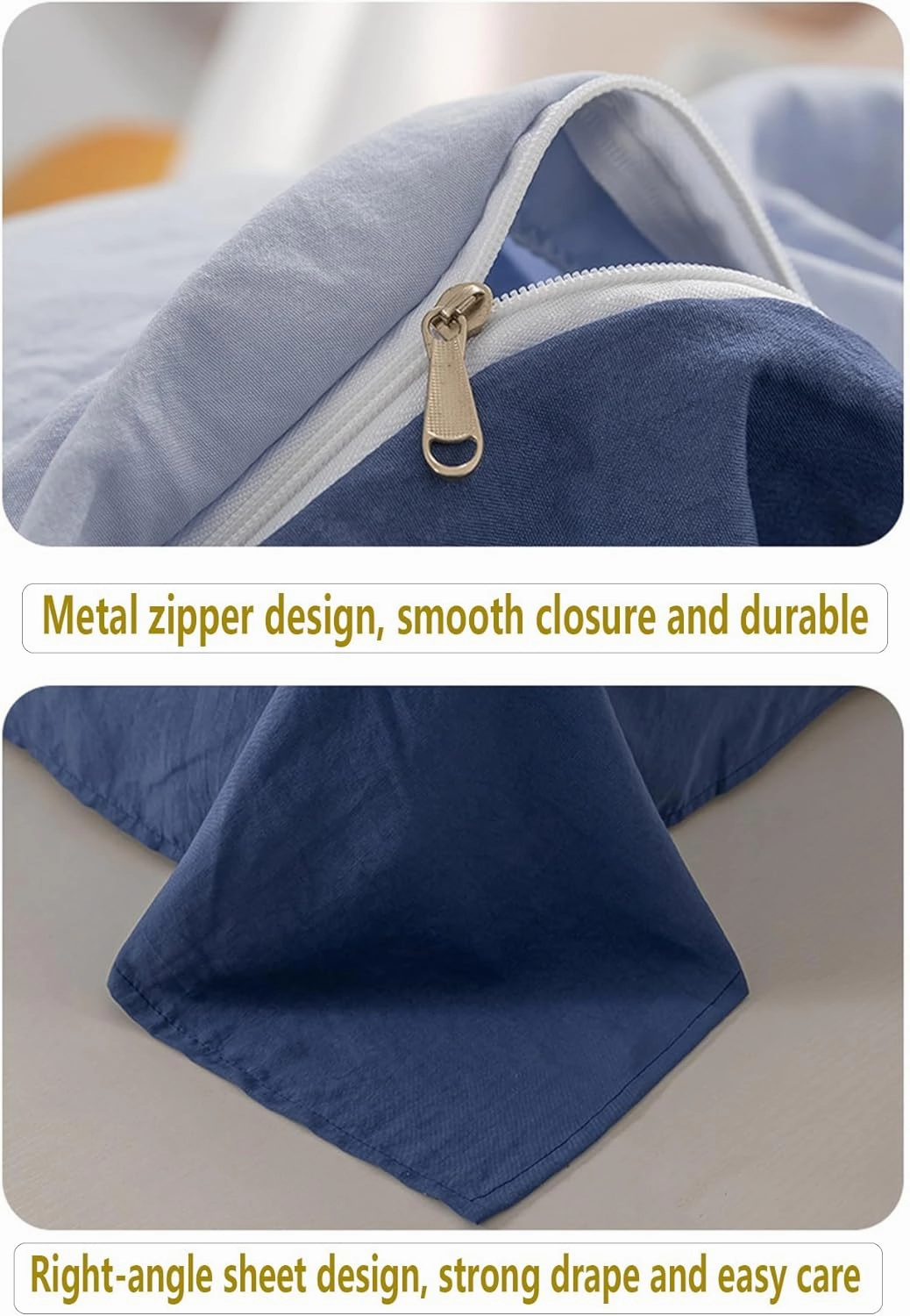 100% Washed Cotton Duvet Cover Set King Size, Soft Linen Feel Comforter Cover Set, Simple Double Solid Color Bedding Set, with Zipper Closure All-Season,White,Twin