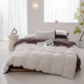 100% Washed Cotton Duvet Cover Set King Size, Soft Linen Feel Comforter Cover Set, Simple Double Solid Color Bedding Set, with Zipper Closure All-Season,White,Twin