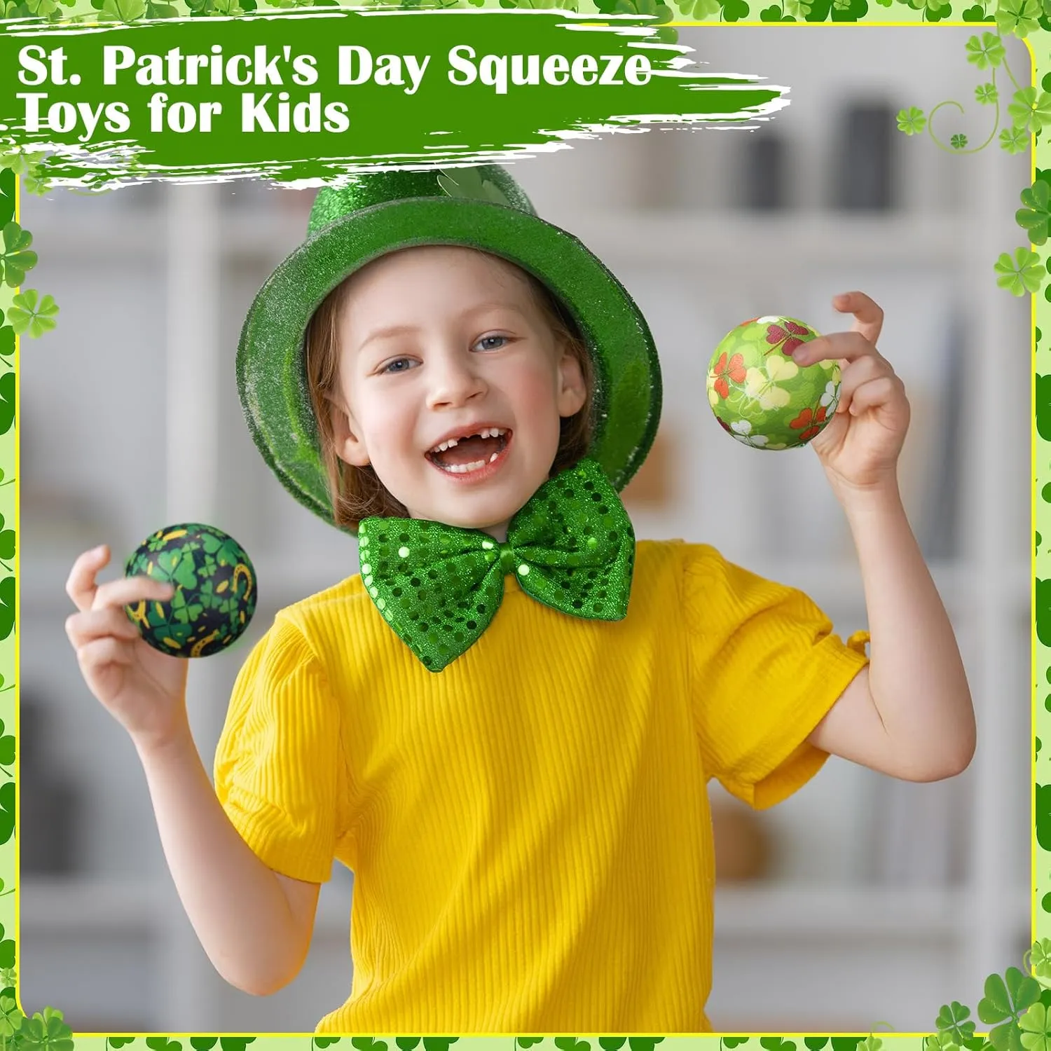 108 Pcs St. Patrick's Day Stress Balls Bulk Shamrock Clover Green Sport Balls Squeeze Balls Stress Relief Fidget Mini Foam Toy Basket Goodie Stuffers Gift for Irish Party Favor Kids Adults