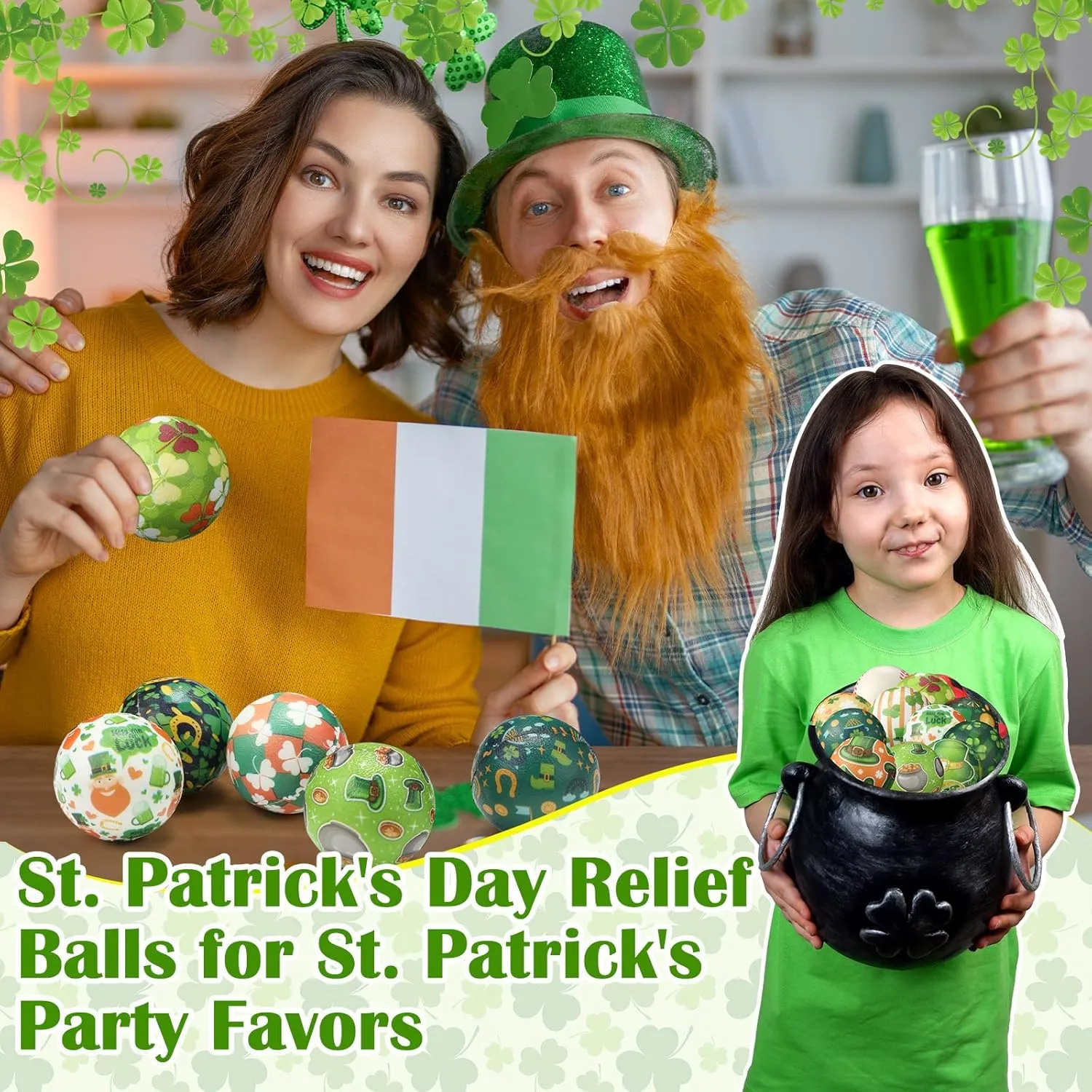 108 Pcs St. Patrick's Day Stress Balls Bulk Shamrock Clover Green Sport Balls Squeeze Balls Stress Relief Fidget Mini Foam Toy Basket Goodie Stuffers Gift for Irish Party Favor Kids Adults