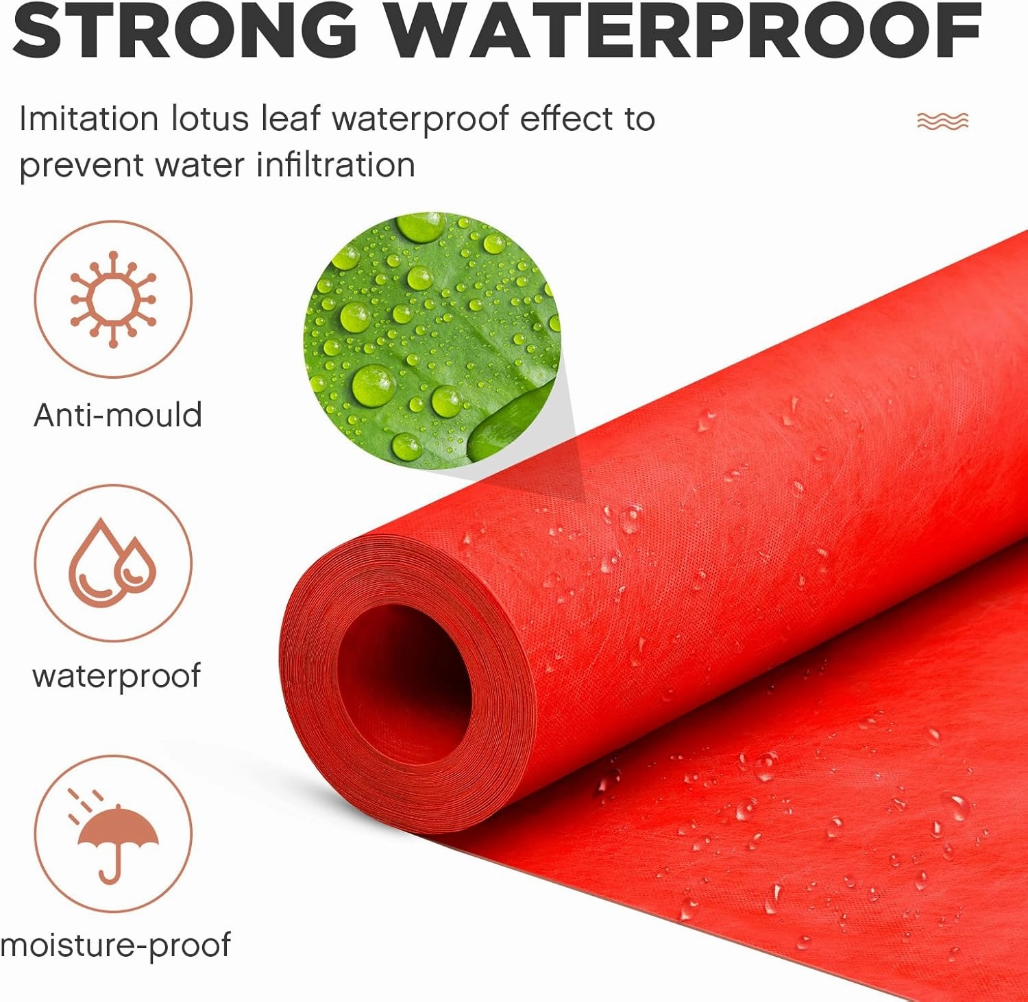 108 Sq ft/ 3.3 x 33 ft Waterproof Membrane for Bathroom Shower, Shower Waterproofing Tile Underlayment Membrane for Sauna Bathroom Walls Polyethylene Fabric Roll