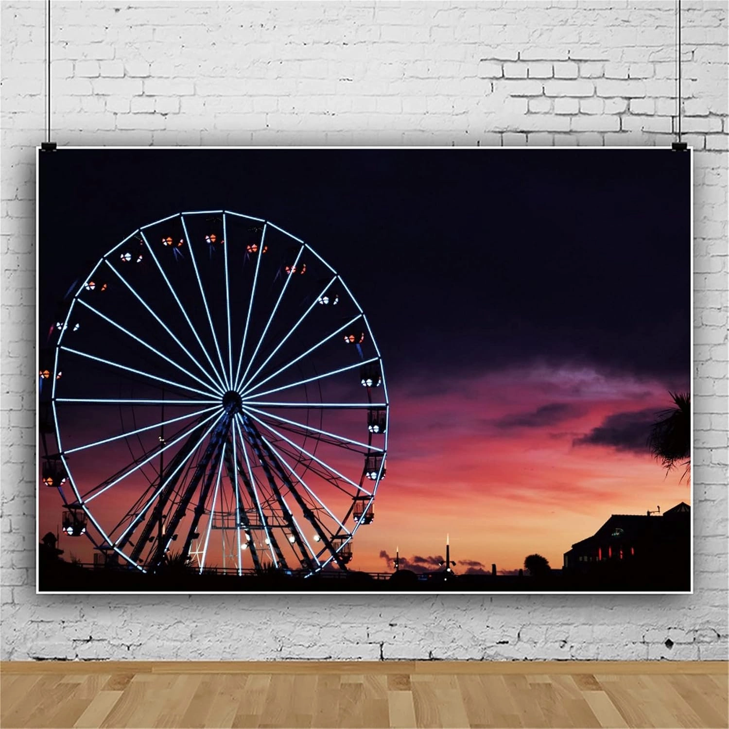 10x7ft Cityscape Night Ferris Wheel Photography Backdrop Seaside Sunset Landscape Background Baby Shower Wedding Party Decoration Banner Supplies Photobooth Vinyl Studio Props