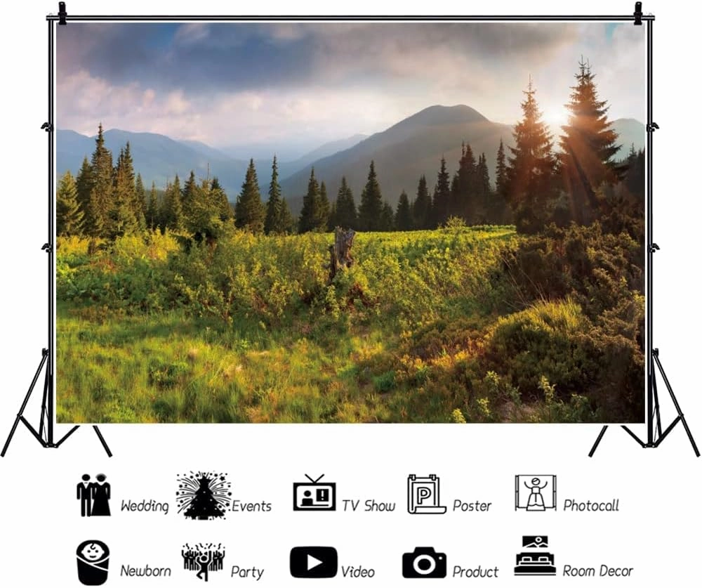 10x8ft Nature Landscape Backdrop Mountain Forest Pine Trees Background for Photography Green Spring Scenery Outdoor Picnic Travel Theme Video Shooting Adventure Party Banner Studio Props