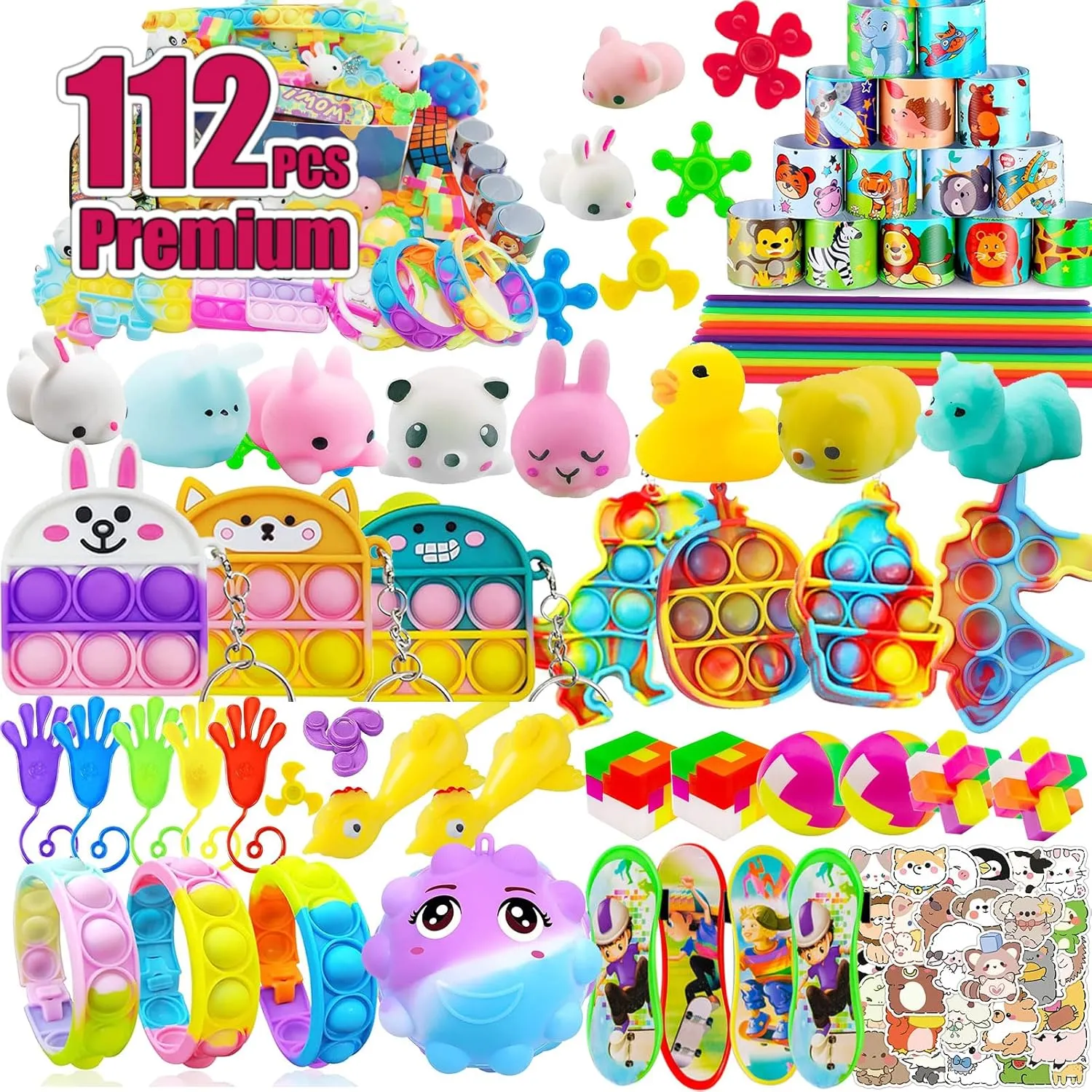 112 PCS Pop Party Favors Toys for Kids,Premium Pop Fidget Toys for All Ages Kids,Assortment Pinata Stuffers,Classroom prizes,Prize Box Toys,Goody Bag Fillers,Carnival Prizes for Boys and Girls 4-10
