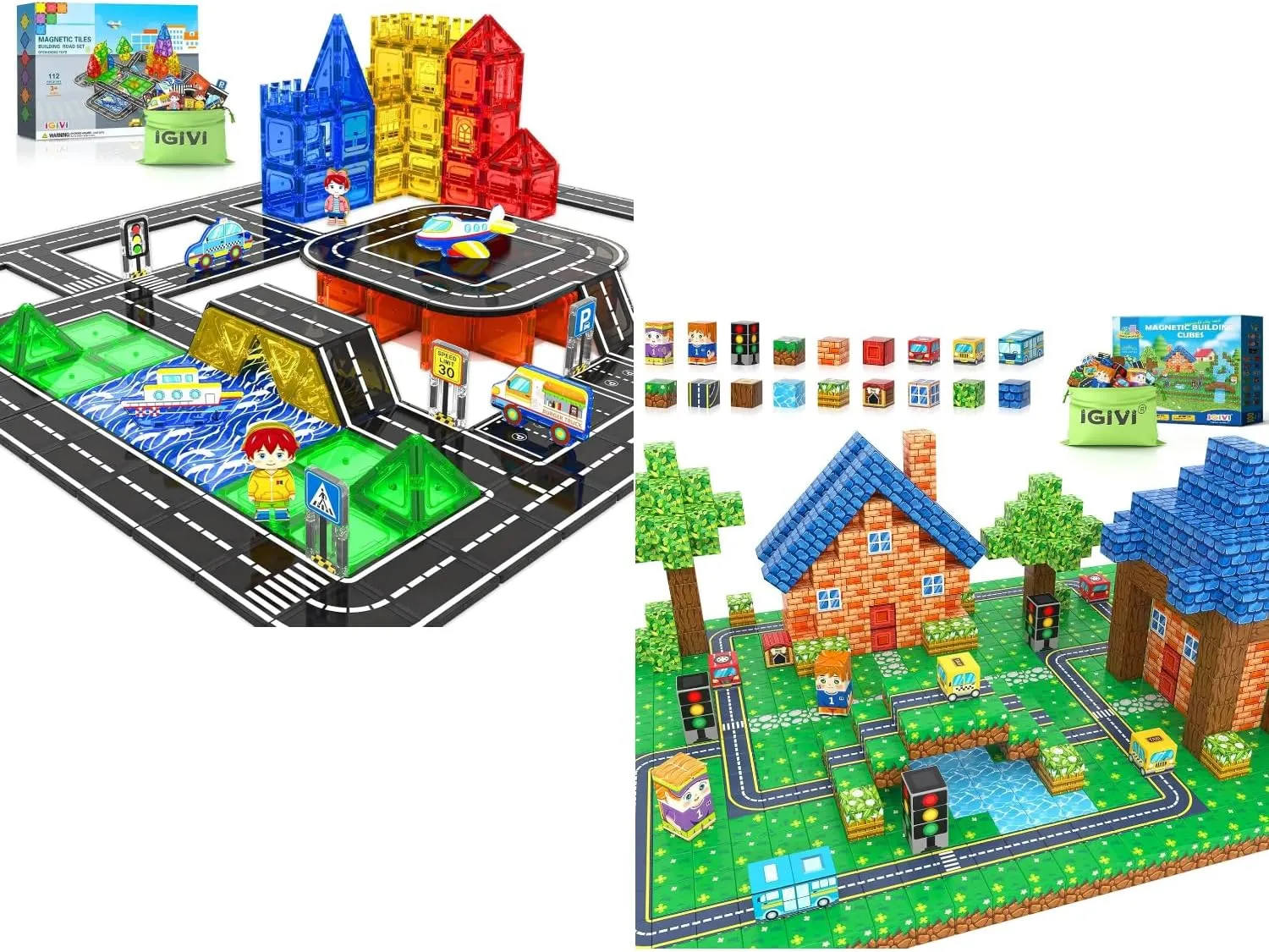 112PCS Magnetic Tiles Road Set & 100PCS Magnetic Blocks