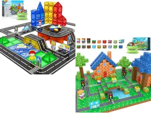 112PCS Magnetic Tiles Road Set & 100PCS Magnetic Blocks