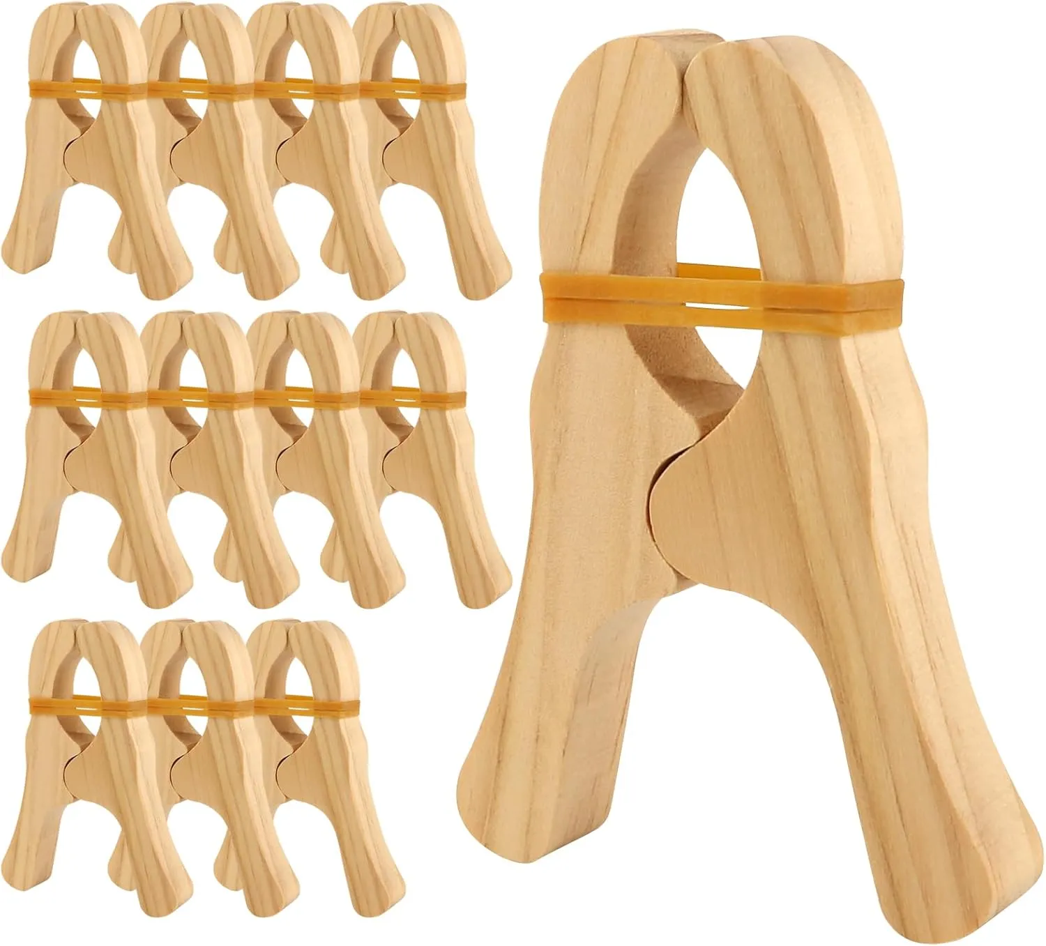 12 Pcs Wooden Play Clips, Montessori & Waldorf Fort Building Kit Silk Clips Giant Wooden Handmade Fort Building for Blankets Silk Construction