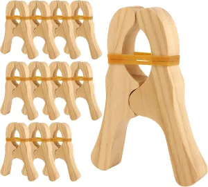 12 Pcs Wooden Play Clips, Montessori & Waldorf Fort Building Kit Silk Clips Giant Wooden Handmade Fort Building for Blankets Silk Construction