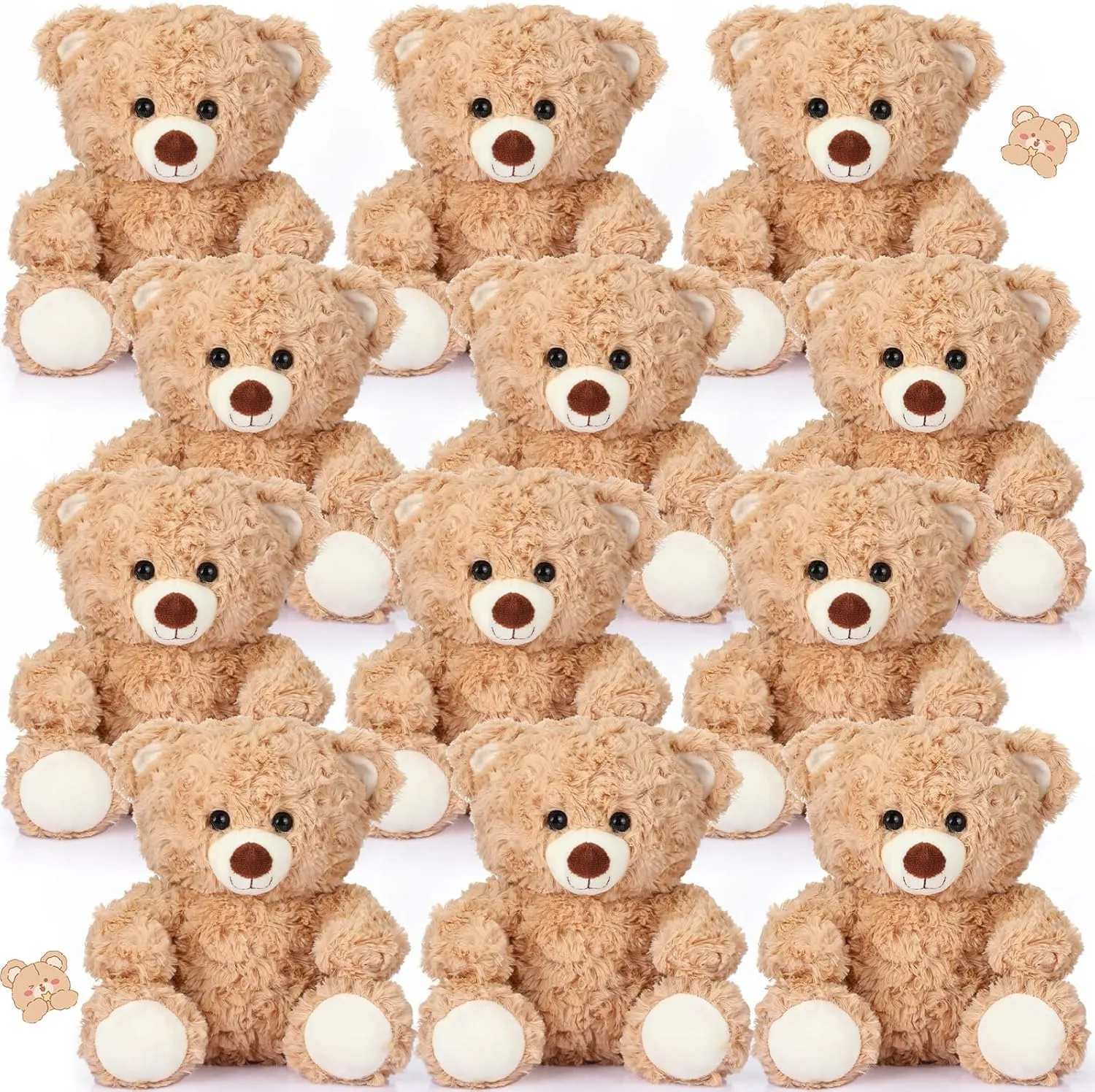 12 Pieces 8 Inch Stuffed Bear Plush Toys - Soft Animal Bulk Party Favors and Decorations for Birthday, Baby Shower Gifts and Supplies