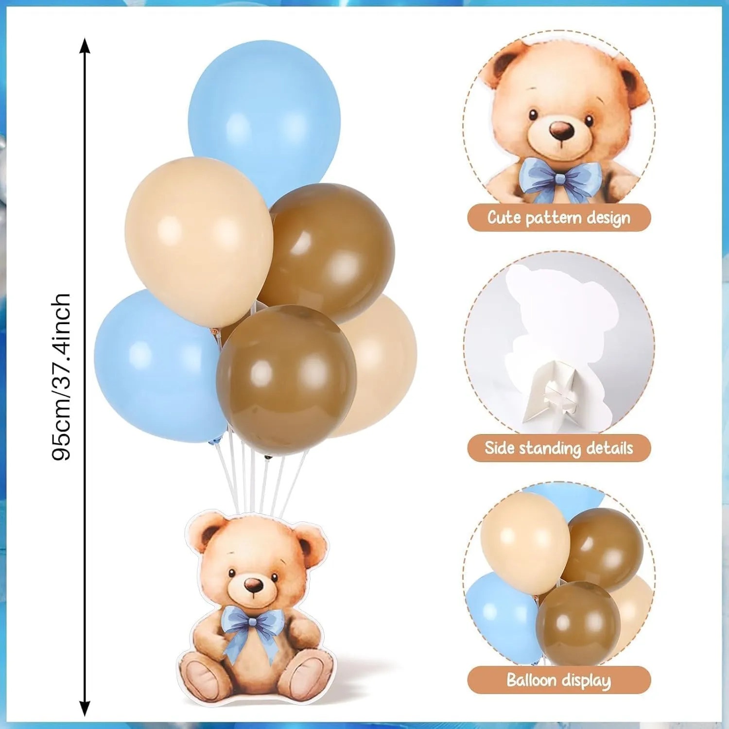 12 Sets Bear Baby Shower Balloon Stand Kit for Table Boy Baby Shower with Balloon Centerpieces Decorations for Blue Teddy Bear Theme Gender Reveal Birthday Party Table Decorations Supplies