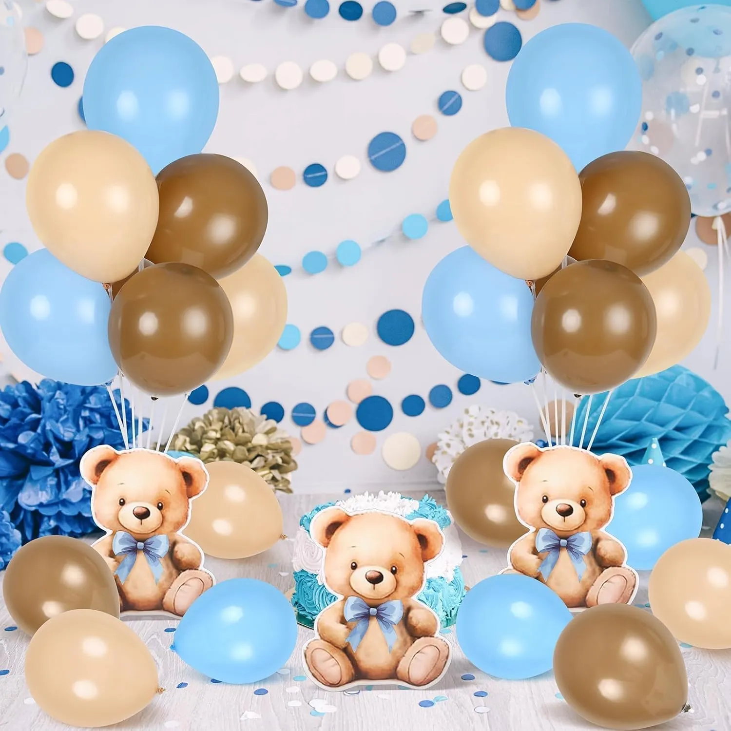12 Sets Bear Baby Shower Balloon Stand Kit for Table Boy Baby Shower with Balloon Centerpieces Decorations for Blue Teddy Bear Theme Gender Reveal Birthday Party Table Decorations Supplies