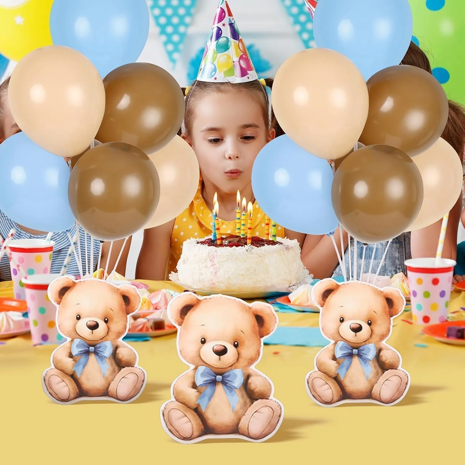 12 Sets Bear Baby Shower Balloon Stand Kit for Table Boy Baby Shower with Balloon Centerpieces Decorations for Blue Teddy Bear Theme Gender Reveal Birthday Party Table Decorations Supplies