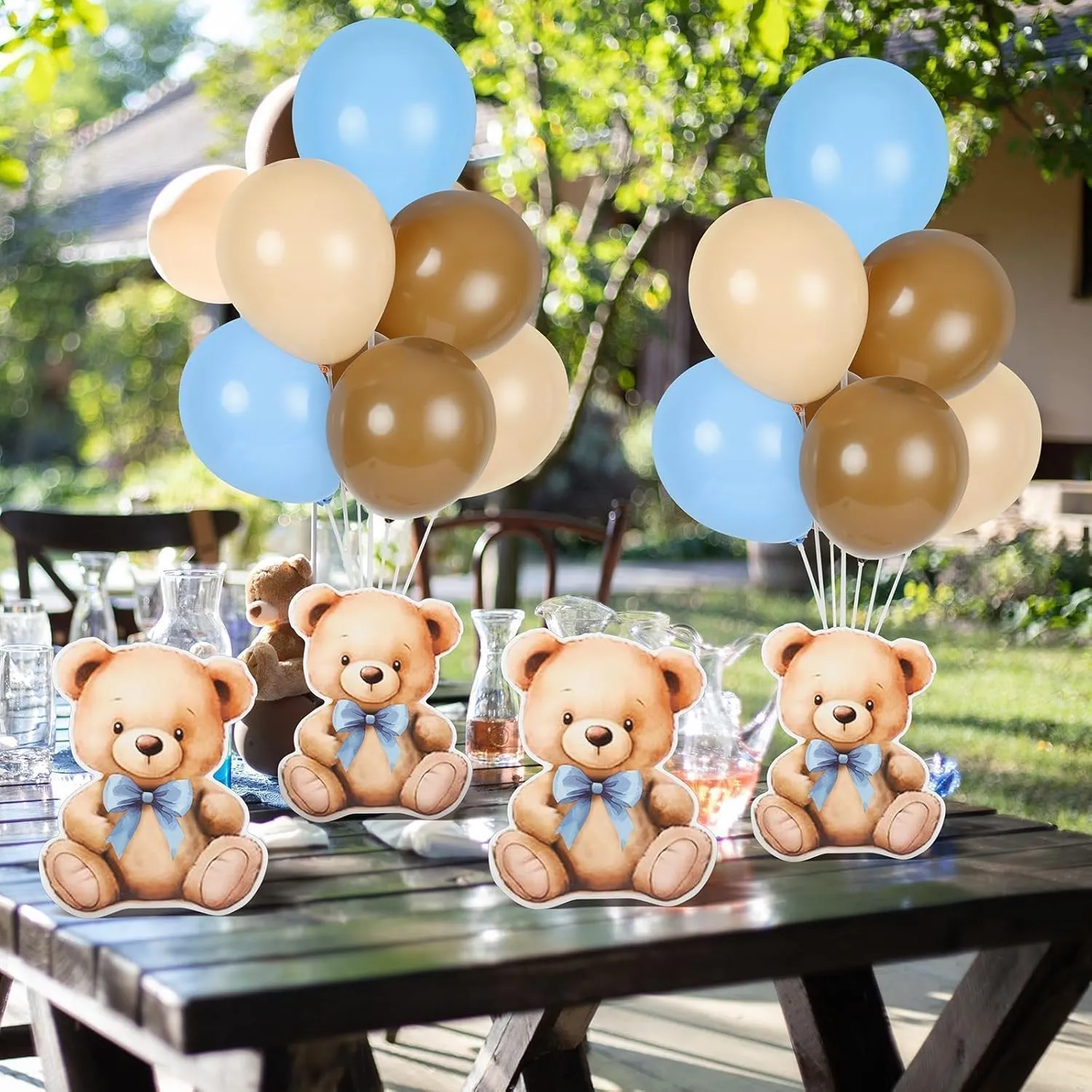 12 Sets Bear Baby Shower Balloon Stand Kit for Table Boy Baby Shower with Balloon Centerpieces Decorations for Blue Teddy Bear Theme Gender Reveal Birthday Party Table Decorations Supplies