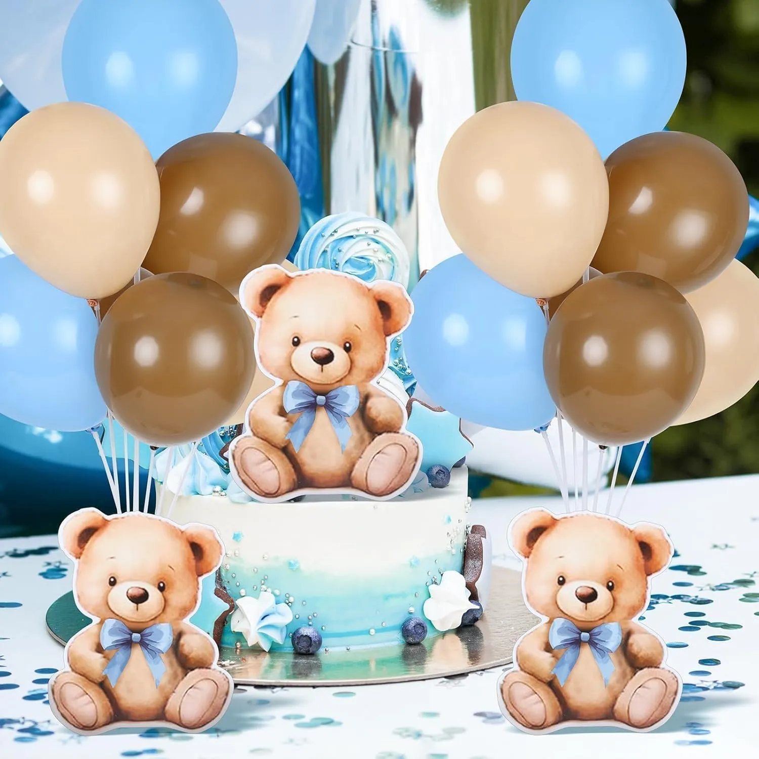 12 Sets Bear Baby Shower Balloon Stand Kit for Table Boy Baby Shower with Balloon Centerpieces Decorations for Blue Teddy Bear Theme Gender Reveal Birthday Party Table Decorations Supplies