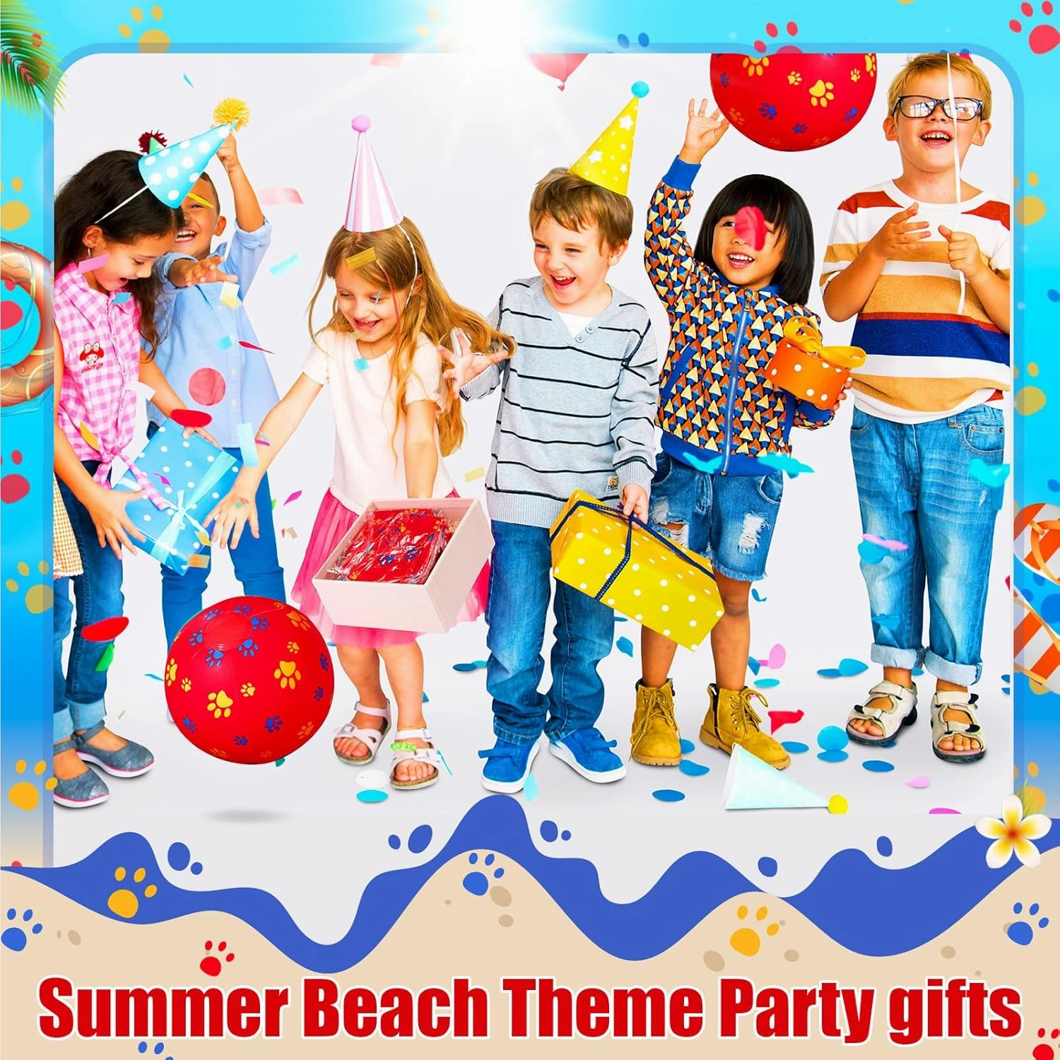 12 Pack Red Dog Paw Themed Beach Ball for Kids 7.87" Bulk for Summer Pool and Beach Game Gifts Red and Dog Birthday Party Supplies and End of The Year Class Party Decorations Favor
