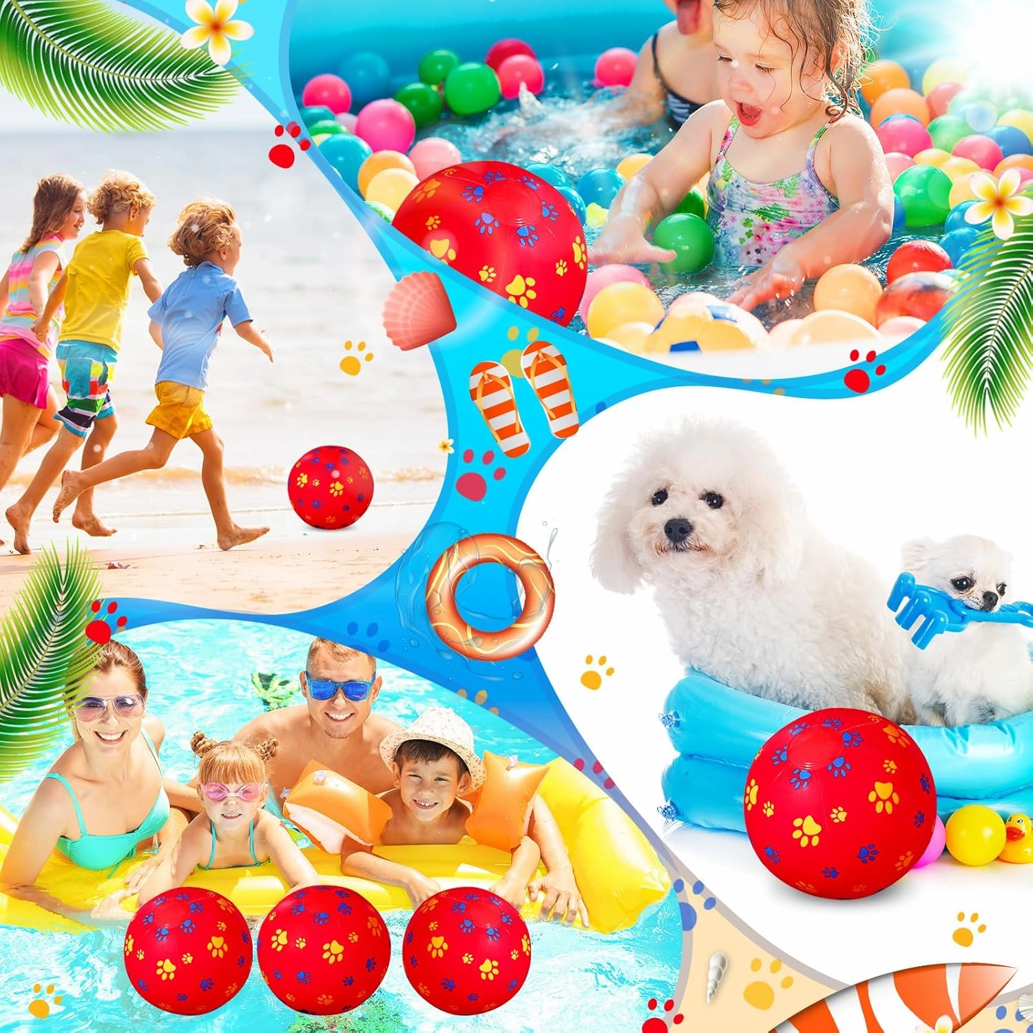 12 Pack Red Dog Paw Themed Beach Ball for Kids 7.87" Bulk for Summer Pool and Beach Game Gifts Red and Dog Birthday Party Supplies and End of The Year Class Party Decorations Favor
