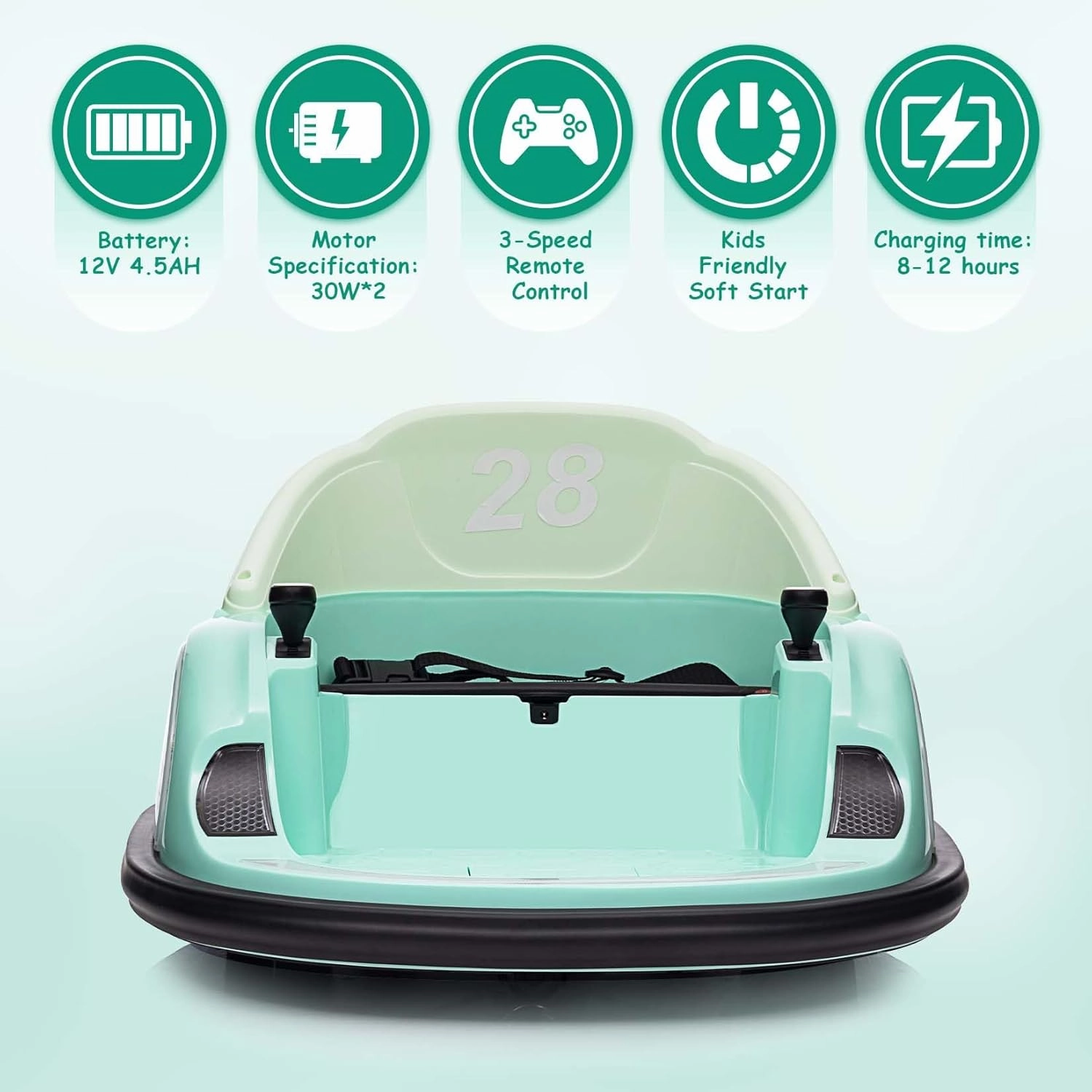 12V Kids Ride On Bumper Car Electric Vehicle for Toddlers Ride on Toy Bumping Car with Remote Control, Battery Display, 360°Spin, LED Lights, MP3, USB, Green