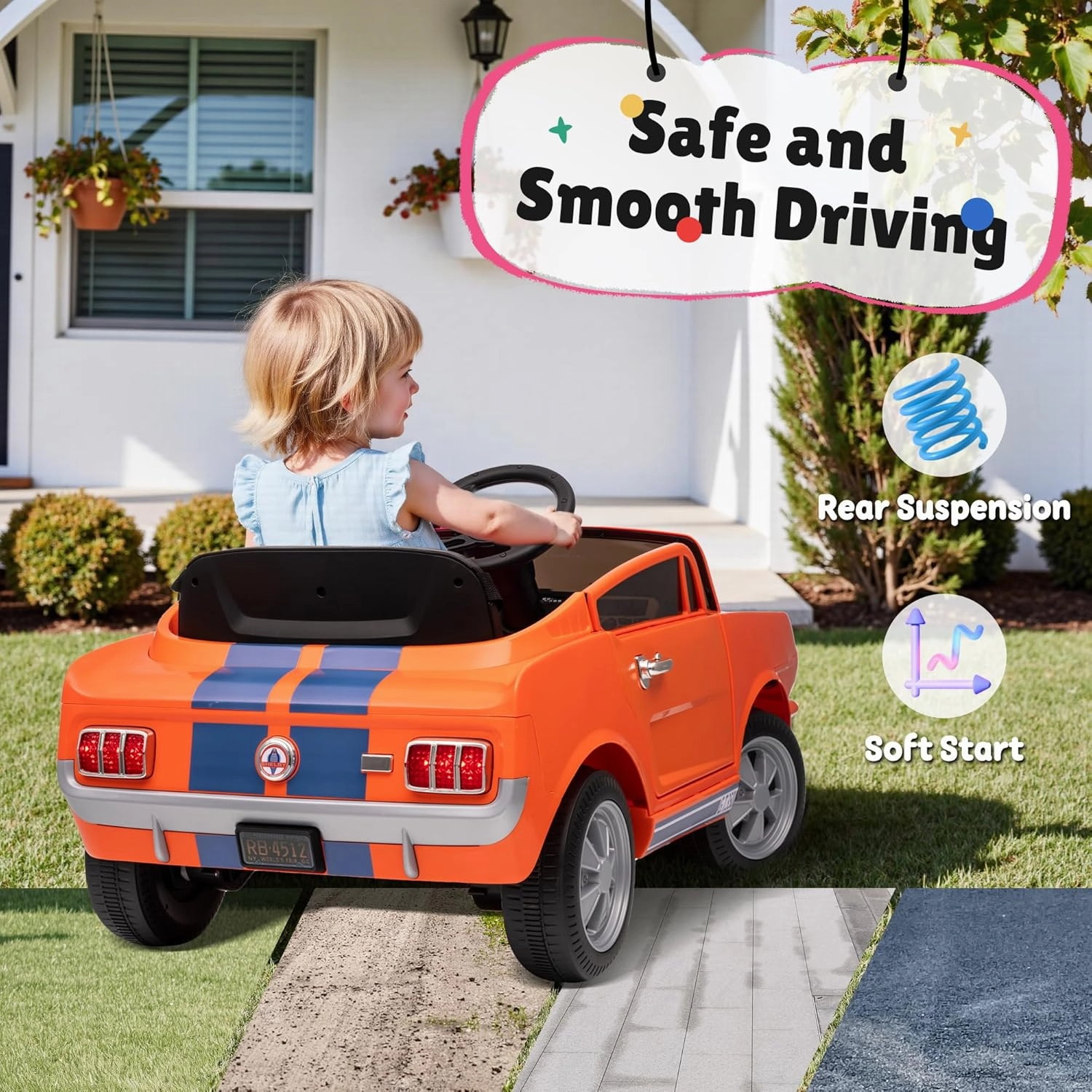 12V Ride on Toys, Licensed Ford Shelby Cobra Toddler Electric Vehicle Ride On Car w/Remote Control, Soft Start, Rear Suspension, Bluetooth, LED Lights,3 Point Safe Belt, Kids Electric Vehicle