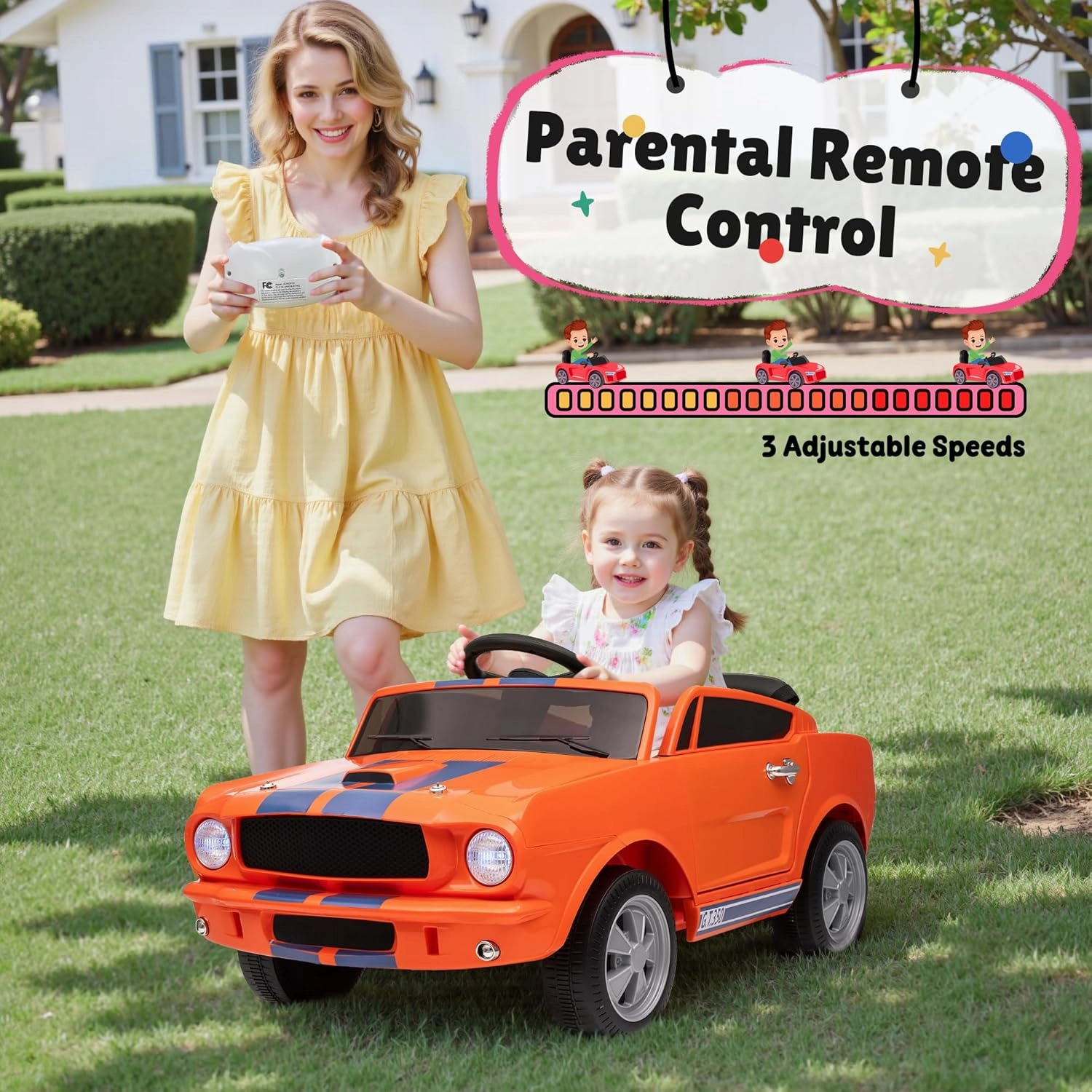12V Ride on Toys, Licensed Ford Shelby Cobra Toddler Electric Vehicle Ride On Car w/Remote Control, Soft Start, Rear Suspension, Bluetooth, LED Lights,3 Point Safe Belt, Kids Electric Vehicle