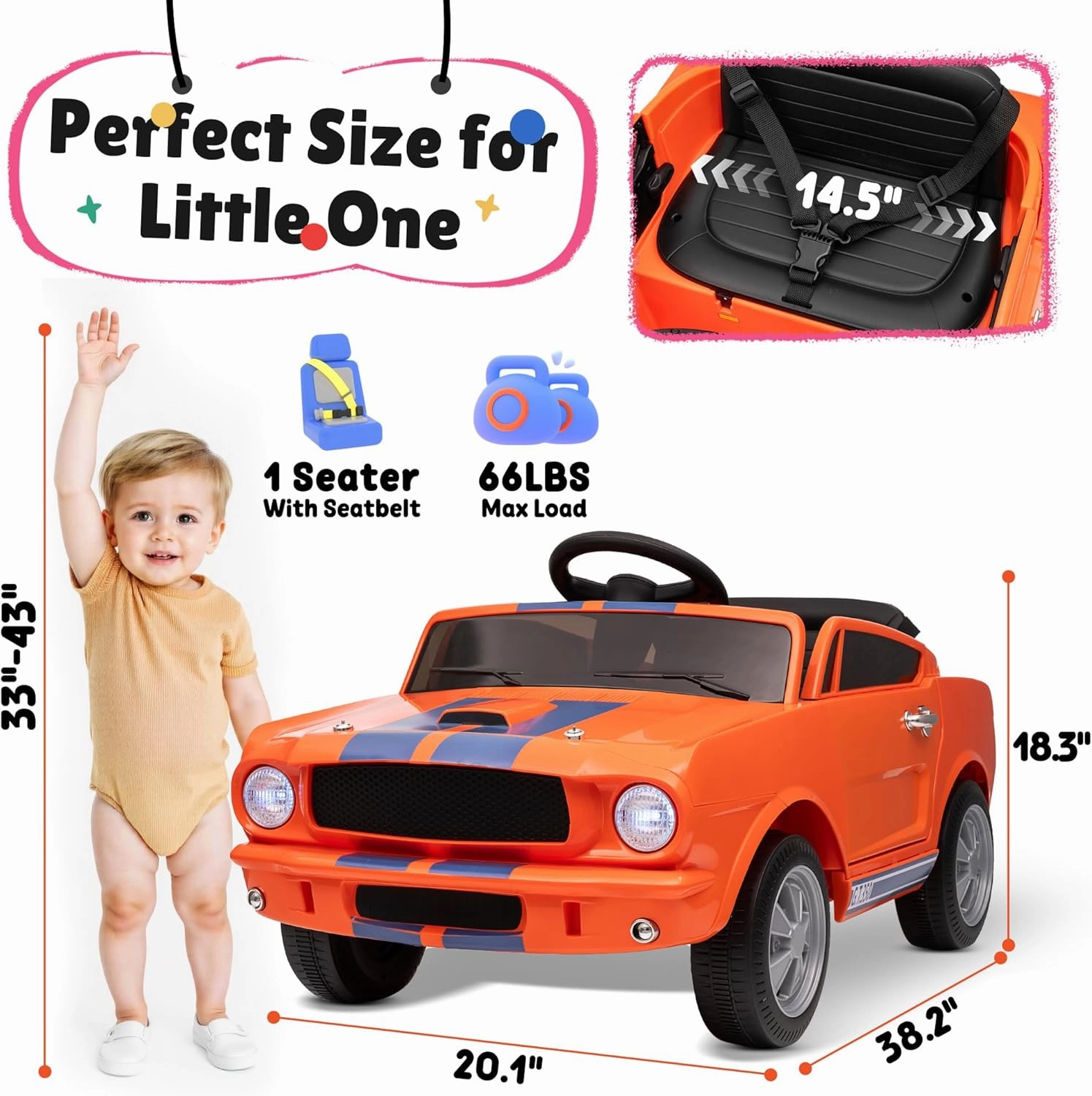 12V Ride on Toys, Licensed Ford Shelby Cobra Toddler Electric Vehicle Ride On Car w/Remote Control, Soft Start, Rear Suspension, Bluetooth, LED Lights,3 Point Safe Belt, Kids Electric Vehicle