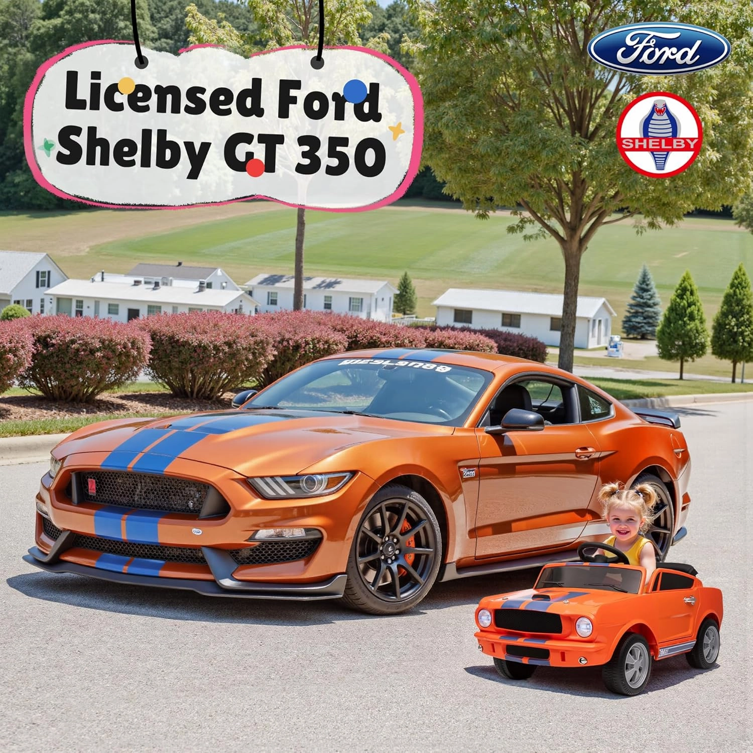 12V Ride on Toys, Licensed Ford Shelby Cobra Toddler Electric Vehicle Ride On Car w/Remote Control, Soft Start, Rear Suspension, Bluetooth, LED Lights,3 Point Safe Belt, Kids Electric Vehicle