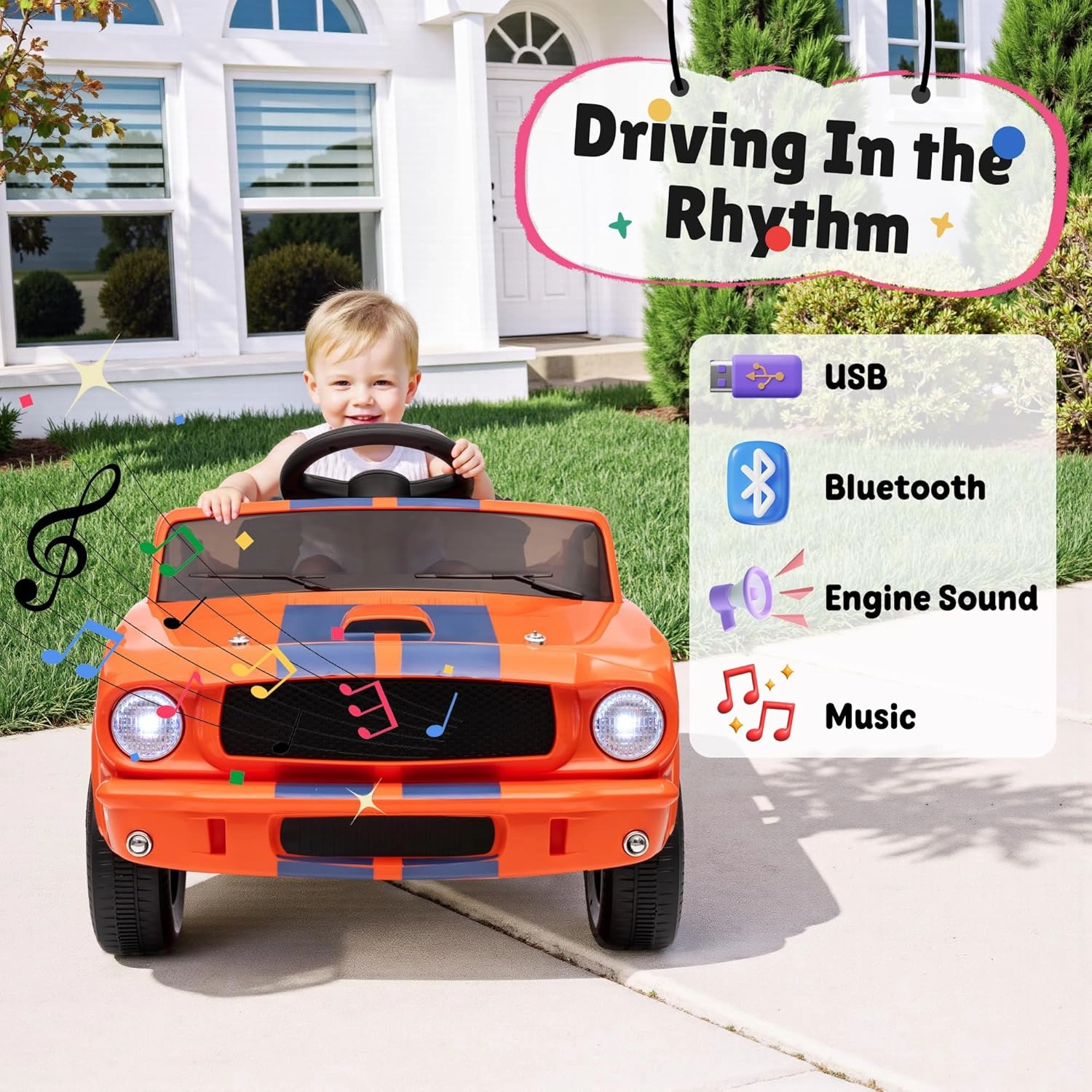 12V Ride on Toys, Licensed Ford Shelby Cobra Toddler Electric Vehicle Ride On Car w/Remote Control, Soft Start, Rear Suspension, Bluetooth, LED Lights,3 Point Safe Belt, Kids Electric Vehicle