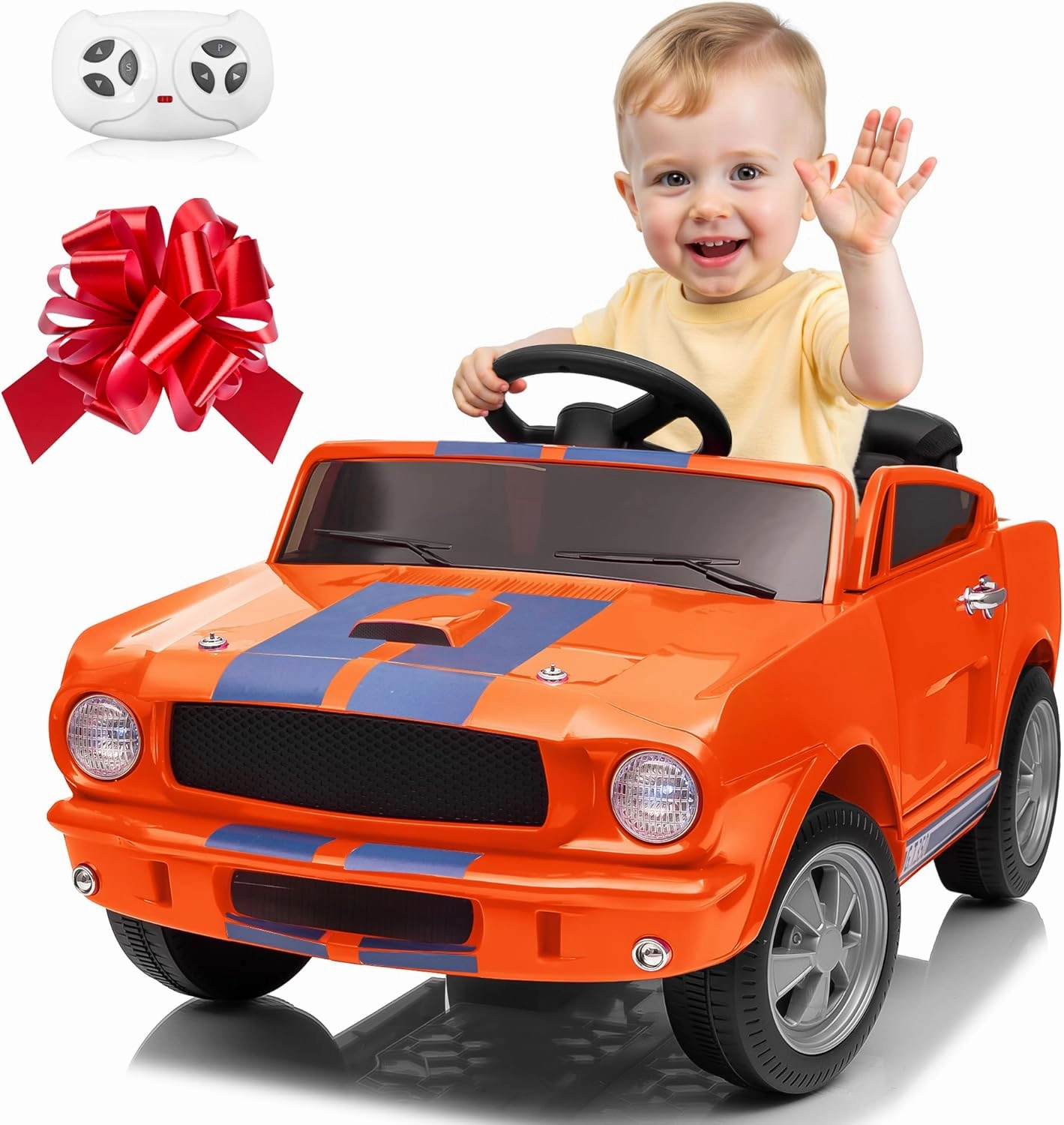 12V Ride on Toys, Licensed Ford Shelby Cobra Toddler Electric Vehicle Ride On Car w/Remote Control, Soft Start, Rear Suspension, Bluetooth, LED Lights,3 Point Safe Belt, Kids Electric Vehicle