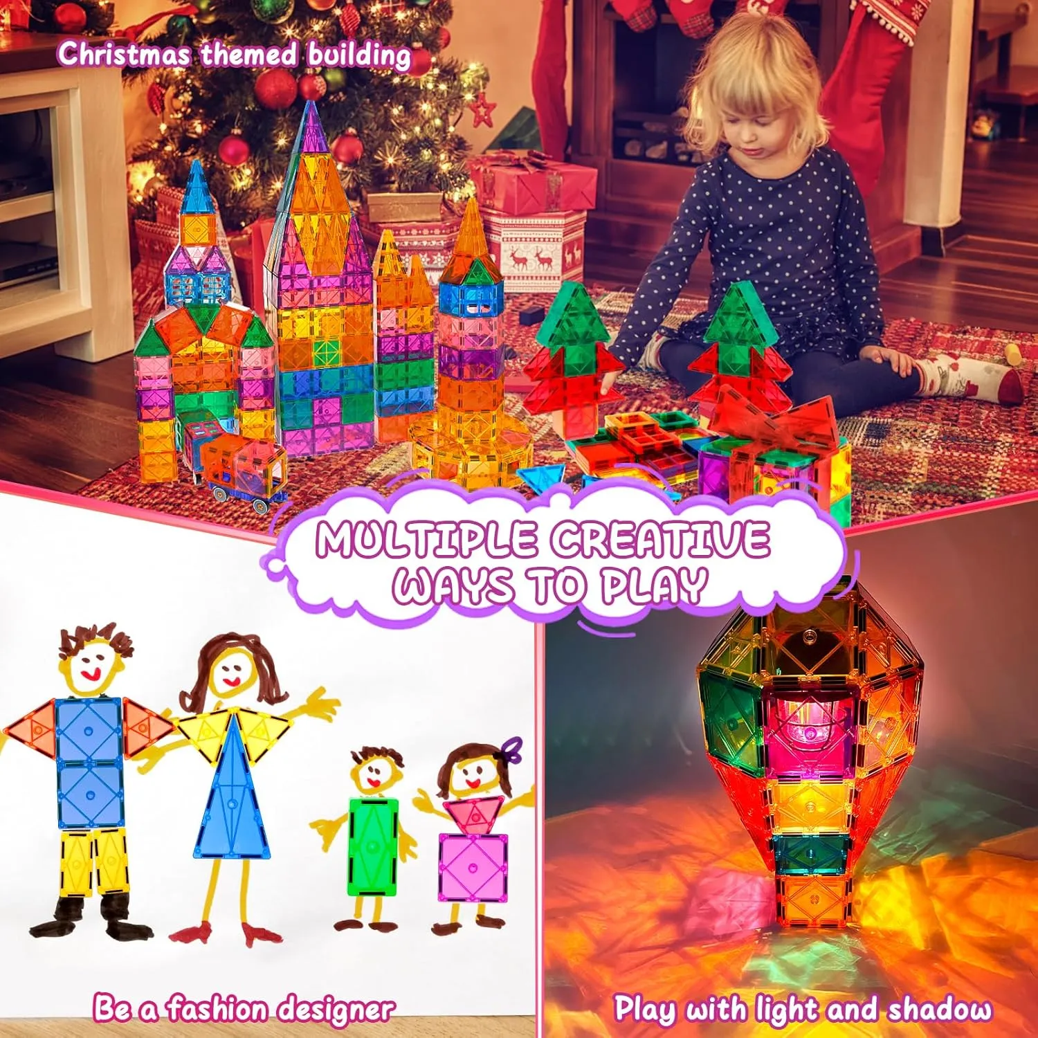 132PCS Magnetic Tiles with 2 Cars Deluxe Set, 3D Magnetic Building Blocks, Preschool Magnetic STEM Toys Sensory Educational Toys for Toddlers Kids 3 4 5 6 7 8-12, Gift for Boys Girls