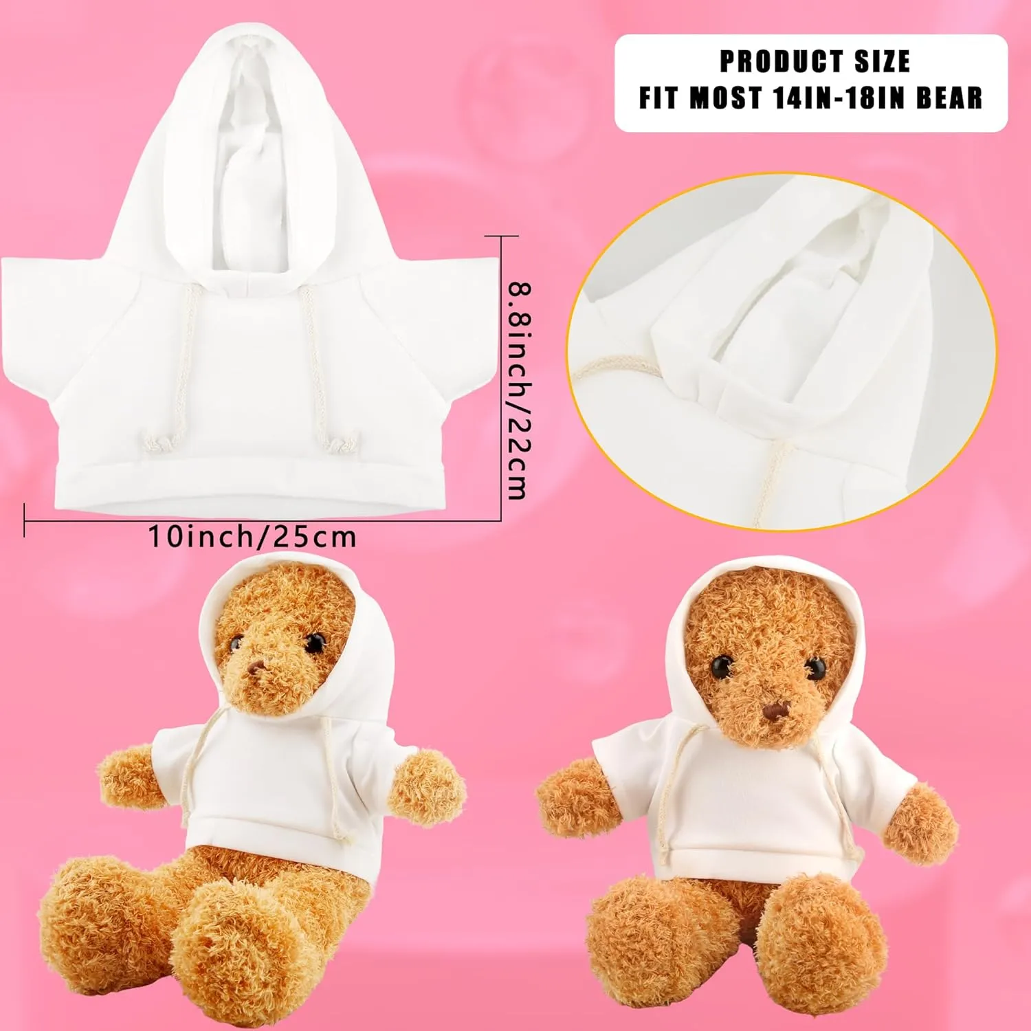 15 Pack Stuffed Bear White Hoodie Bulk Sublimation Blank Teddy Bear Toy Shirts Stuffed Animal White Basic Clothes Hoodie for 14-18 Inch Stuffed Bears Dolls DIY